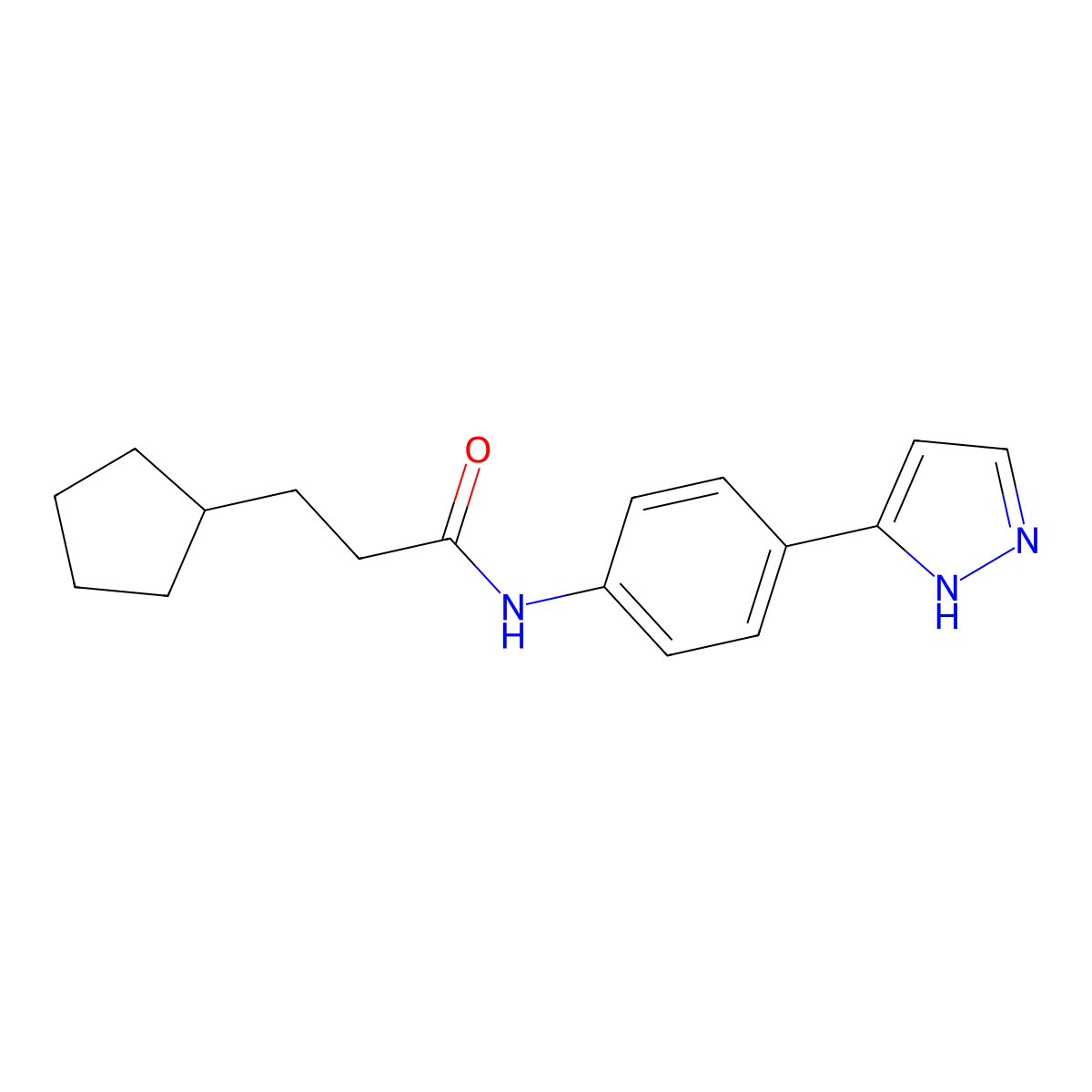 N-(4-(1H-pyrazol-3-yl)phenyl)-3-cyclopentylpropanamide molecular structure, CAS 1211692-18-0