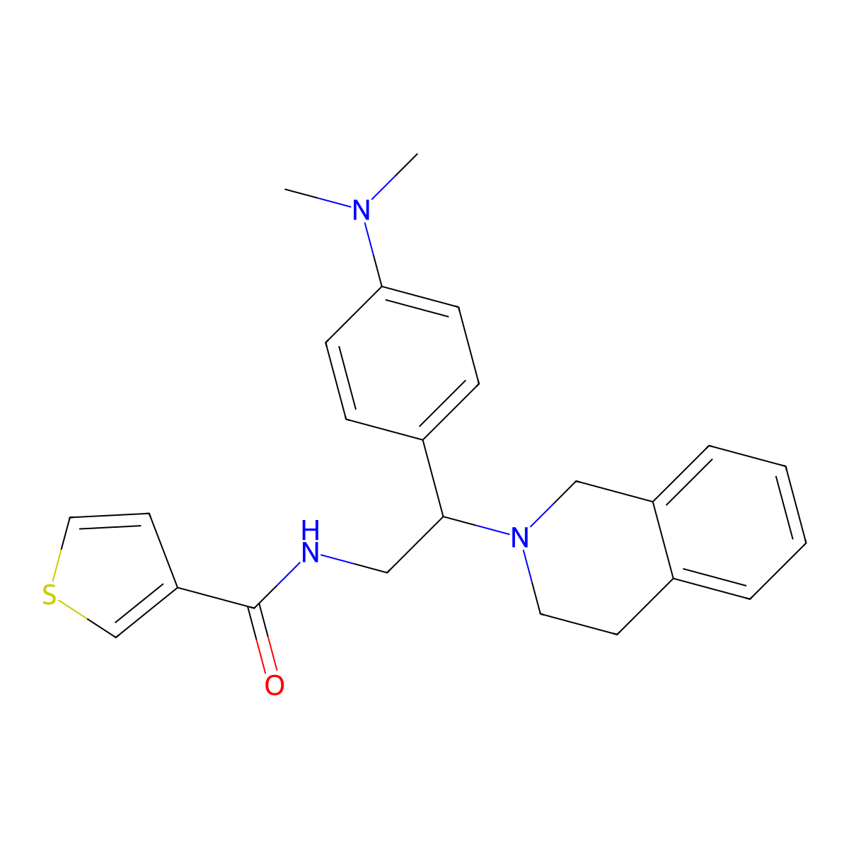 N-(2-(3,4-dihydroisoquinolin-2(1H)-yl)-2-(4-(dimethylamino)phenyl)ethyl)thiophene-3-carboxamide molecular structure, CAS 1211694-07-3