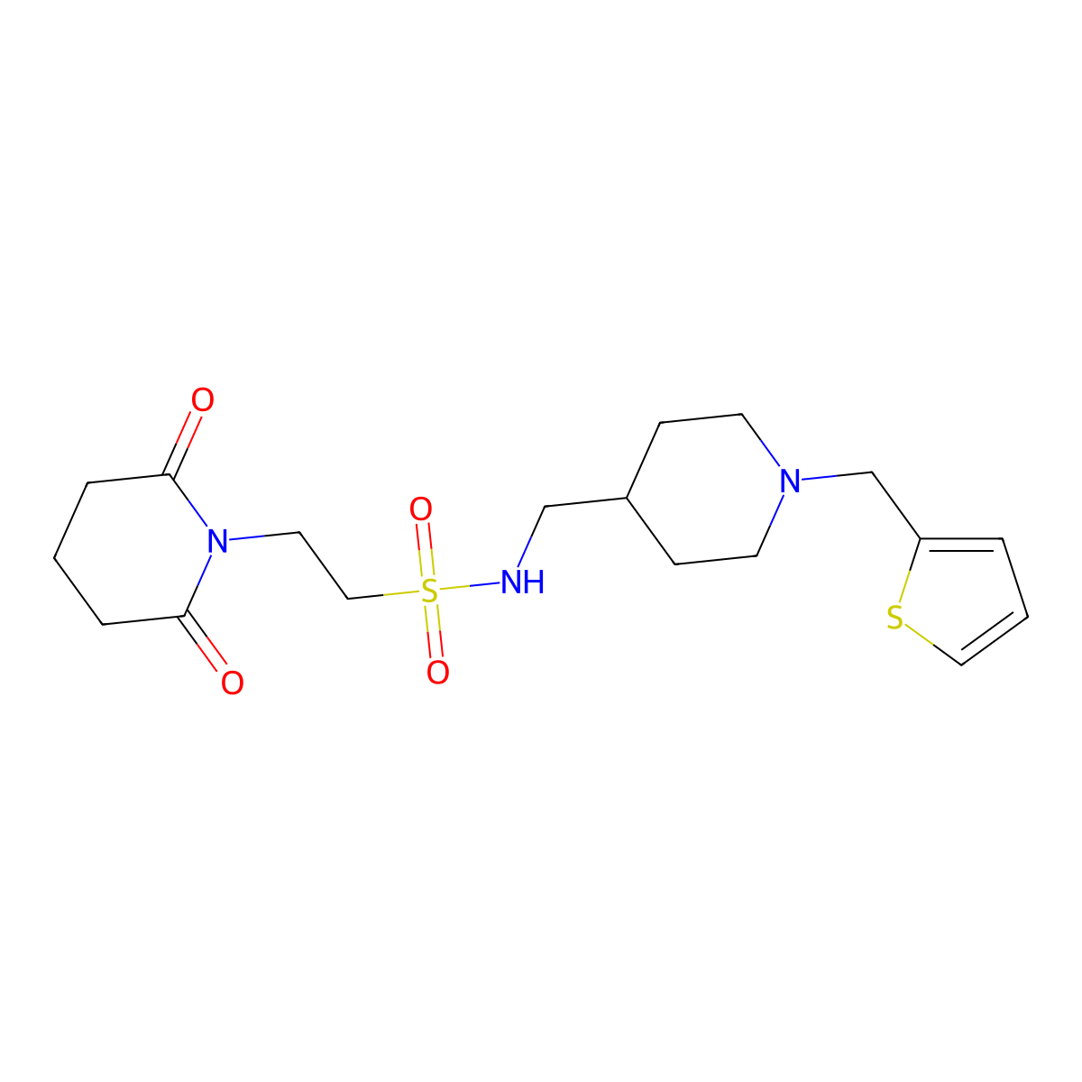 2-(2,6-dioxopiperidin-1-yl)-N-((1-(thiophen-2-ylmethyl)piperidin-4-yl)methyl)ethanesulfonamide molecular structure, CAS 1211699-08-9