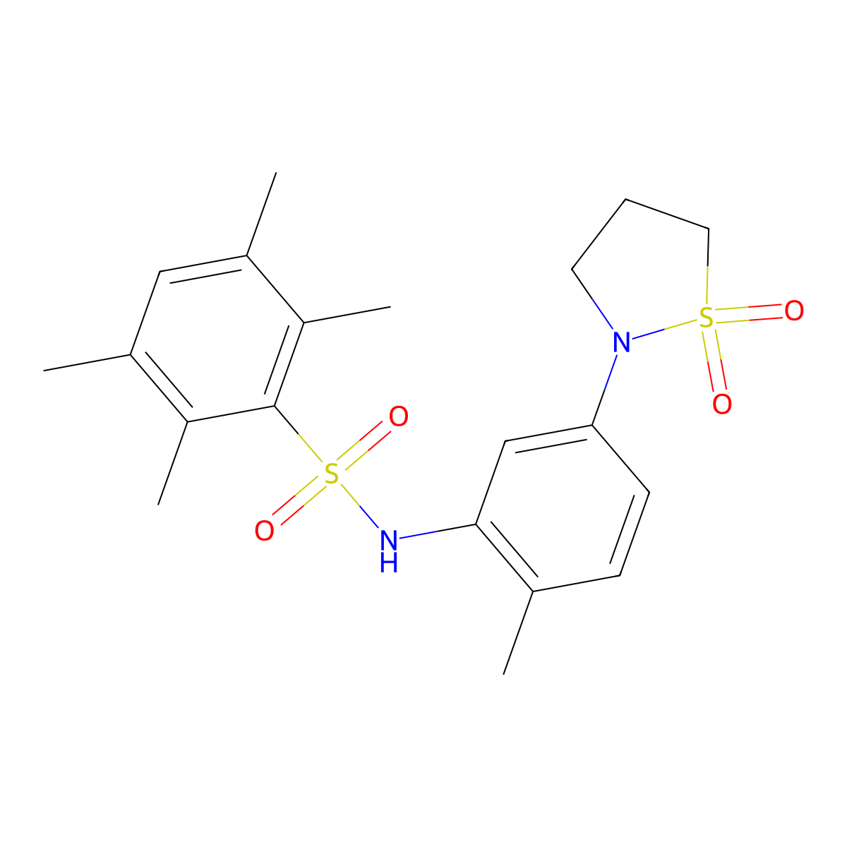 N-(5-(1,1-dioxidoisothiazolidin-2-yl)-2-methylphenyl)-2,3,5,6-tetramethylbenzenesulfonamide molecular structure, CAS 1211701-95-9