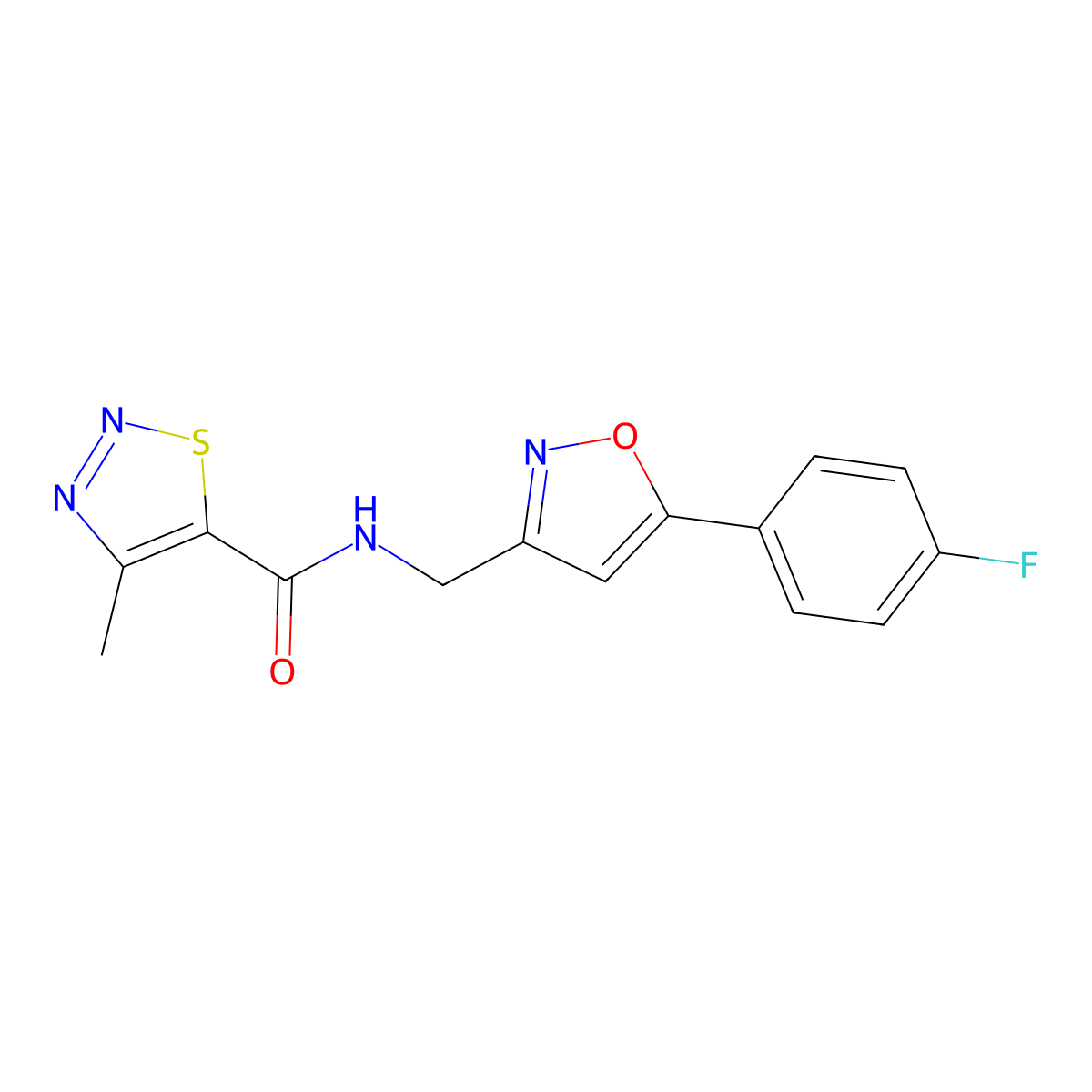 N-((5-(4-fluorophenyl)isoxazol-3-yl)methyl)-4-methyl-1,2,3-thiadiazole-5-carboxamide molecular structure, CAS 1211710-51-8