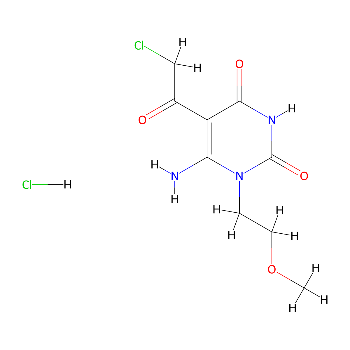 6-Amino-5-(2-chloroacetyl)-1-(2-methoxyethyl)-1,2,3,4-tetrahydropyrimidine-2,4-dione hydrochloride molecular structure, CAS 1211710-95-0