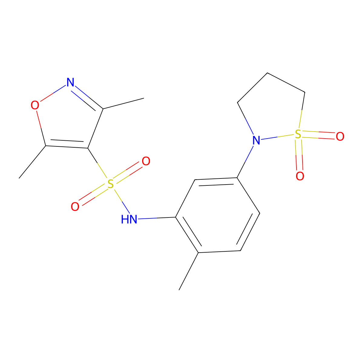 N-(5-(1,1-dioxidoisothiazolidin-2-yl)-2-methylphenyl)-3,5-dimethylisoxazole-4-sulfonamide molecular structure, CAS 1211711-89-5