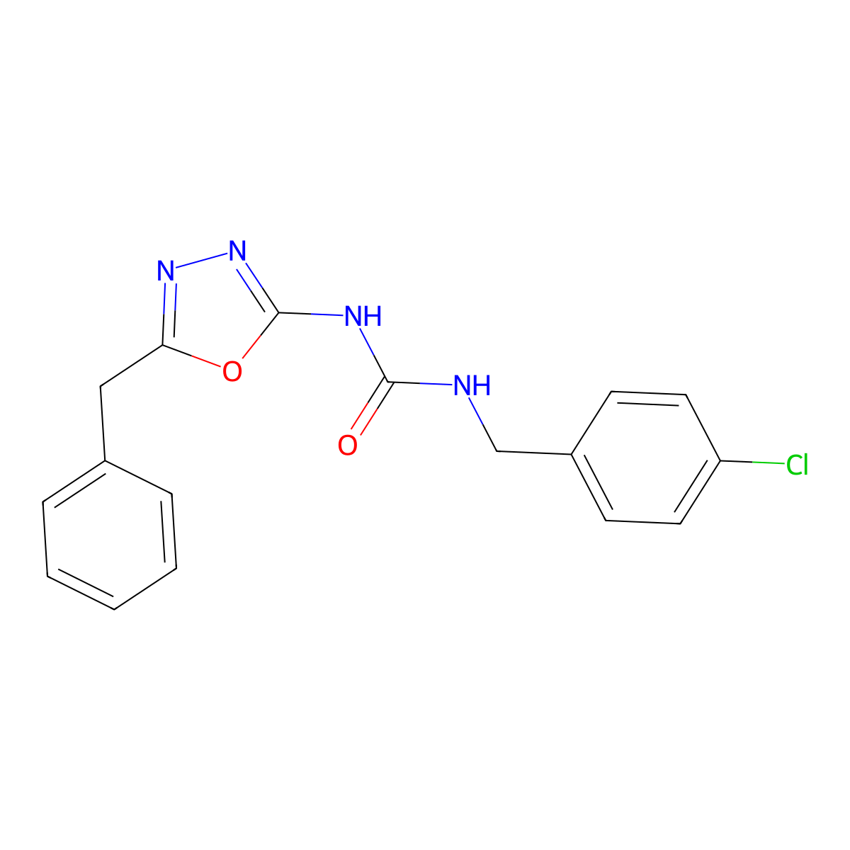 1-(5-Benzyl-1,3,4-oxadiazol-2-yl)-3-(4-chlorobenzyl)urea molecular structure, CAS 1211712-44-5
