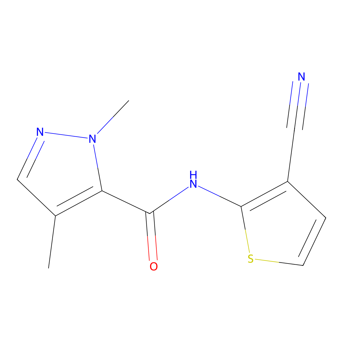 N-(3-cyanothiophen-2-yl)-1,4-dimethyl-1H-pyrazole-5-carboxamide molecular structure, CAS 1211714-53-2