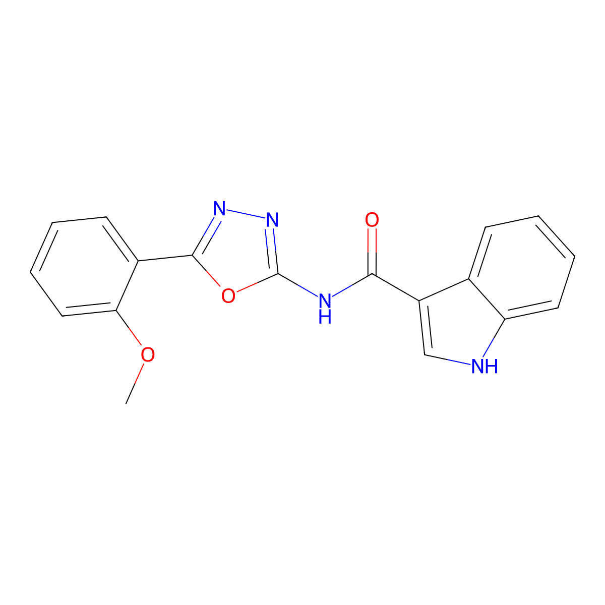 N-[5-(2-methoxyphenyl)-1,3,4-oxadiazol-2-yl]-1H-indole-3-carboxamide molecular structure, CAS 1211720-74-9
