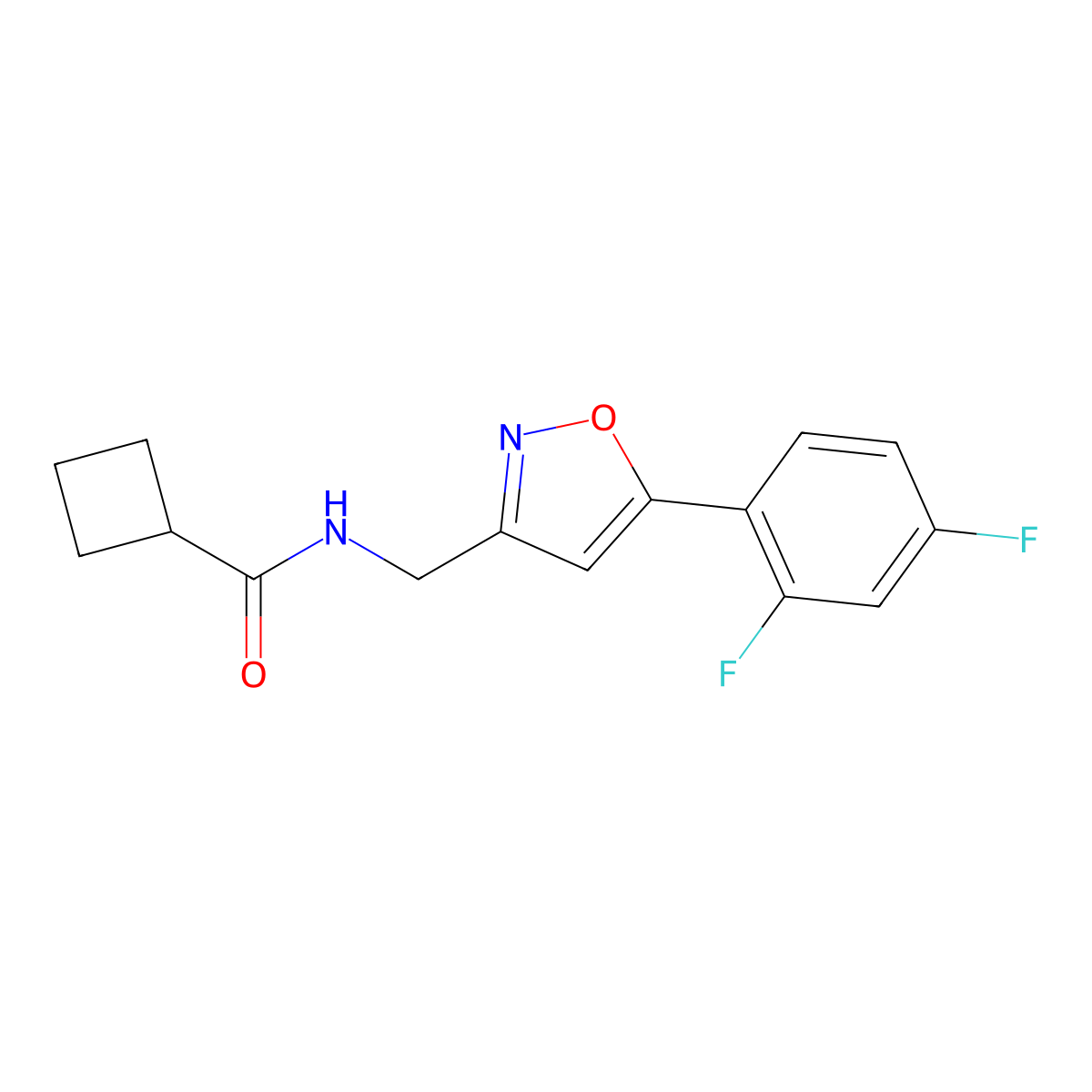 N-((5-(2,4-difluorophenyl)isoxazol-3-yl)methyl)cyclobutanecarboxamide molecular structure, CAS 1211721-86-6
