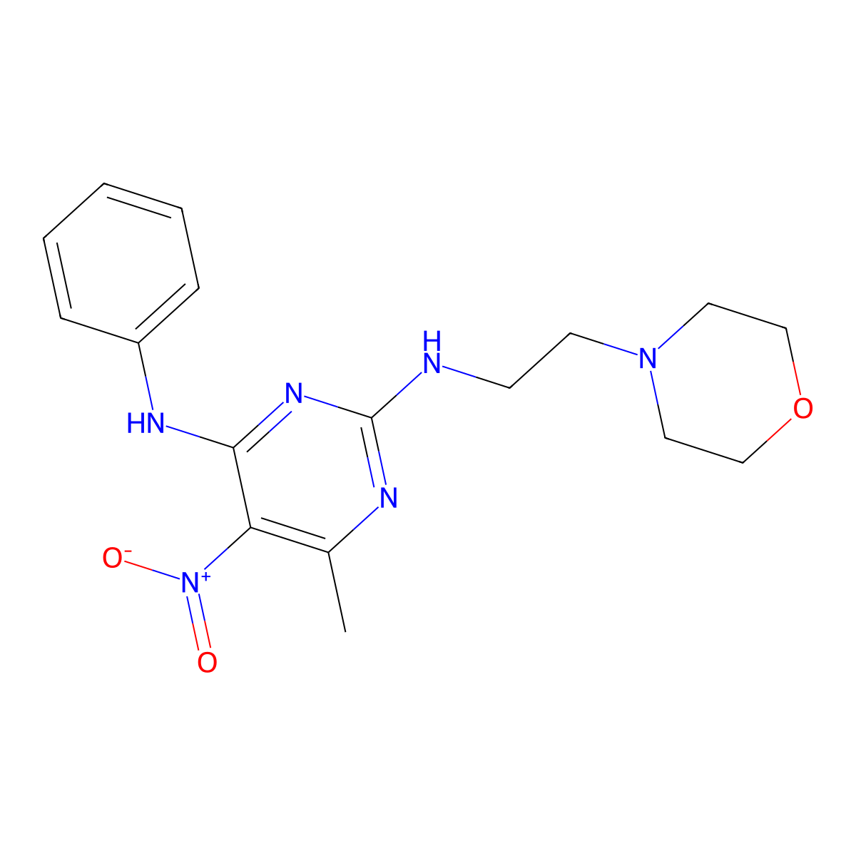6-methyl-N2-(2-morpholinoethyl)-5-nitro-N4-phenylpyrimidine-2,4-diamine molecular structure, CAS 1211723-71-5