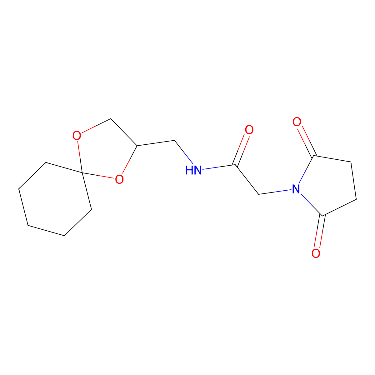 N-(1,4-dioxaspiro[4.5]decan-2-ylmethyl)-2-(2,5-dioxopyrrolidin-1-yl)acetamide molecular structure, CAS 1211724-61-6