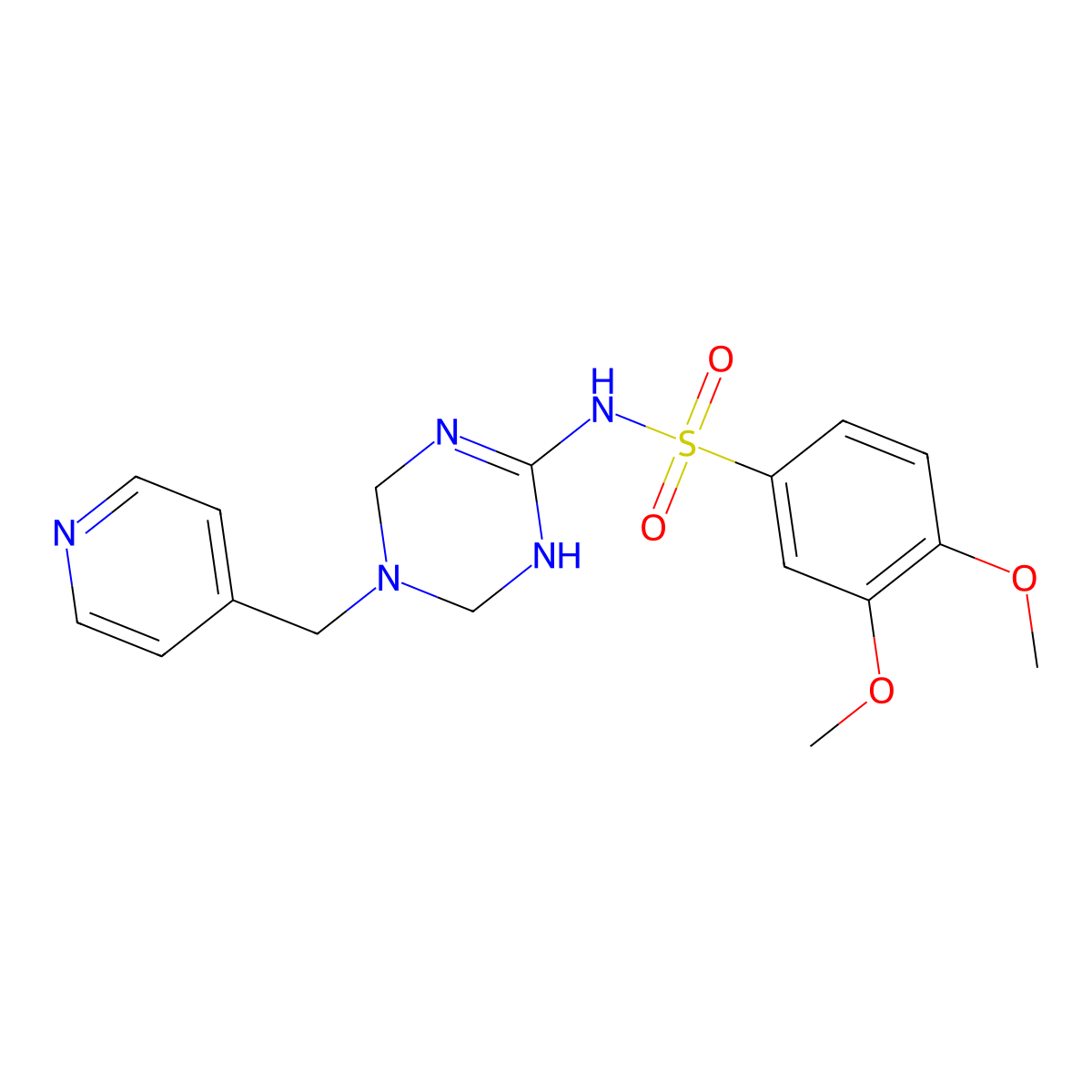 3,4-dimethoxy-N~1~-[5-(4-pyridylmethyl)-1,4,5,6-tetrahydro-1,3,5-triazin-2-yl]-1-benzenesulfonamide molecular structure, CAS 1211726-08-7