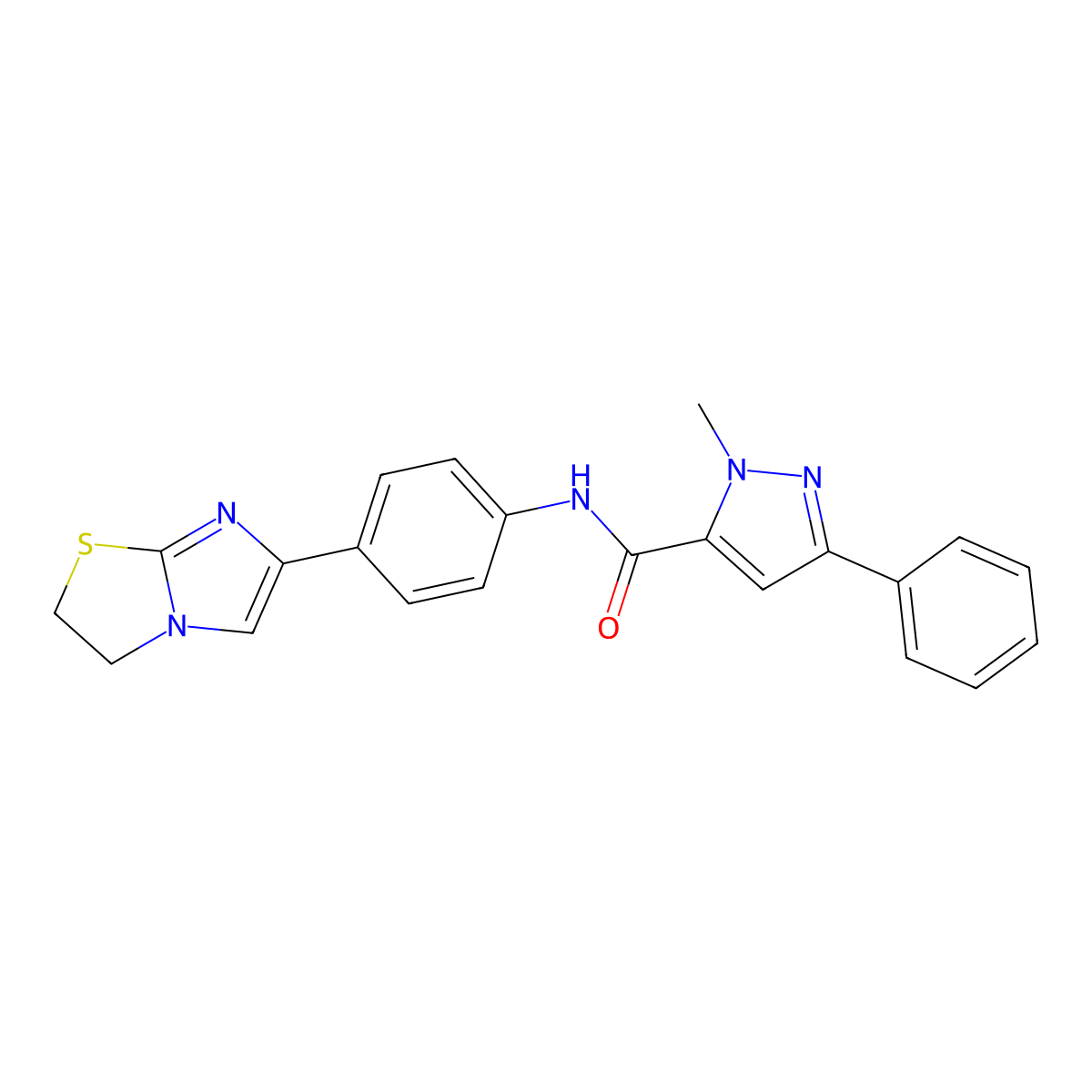 N-(4-(2,3-dihydroimidazo[2,1-b]thiazol-6-yl)phenyl)-1-methyl-3-phenyl-1H-pyrazole-5-carboxamide molecular structure, CAS 1211734-17-6