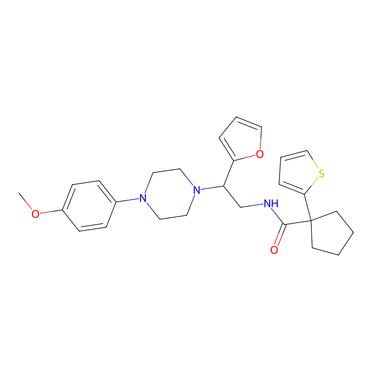 N-(2-(furan-2-yl)-2-(4-(4-methoxyphenyl)piperazin-1-yl)ethyl)-1-(thiophen-2-yl)cyclopentanecarboxamide molecular structure, CAS 1211734-59-6