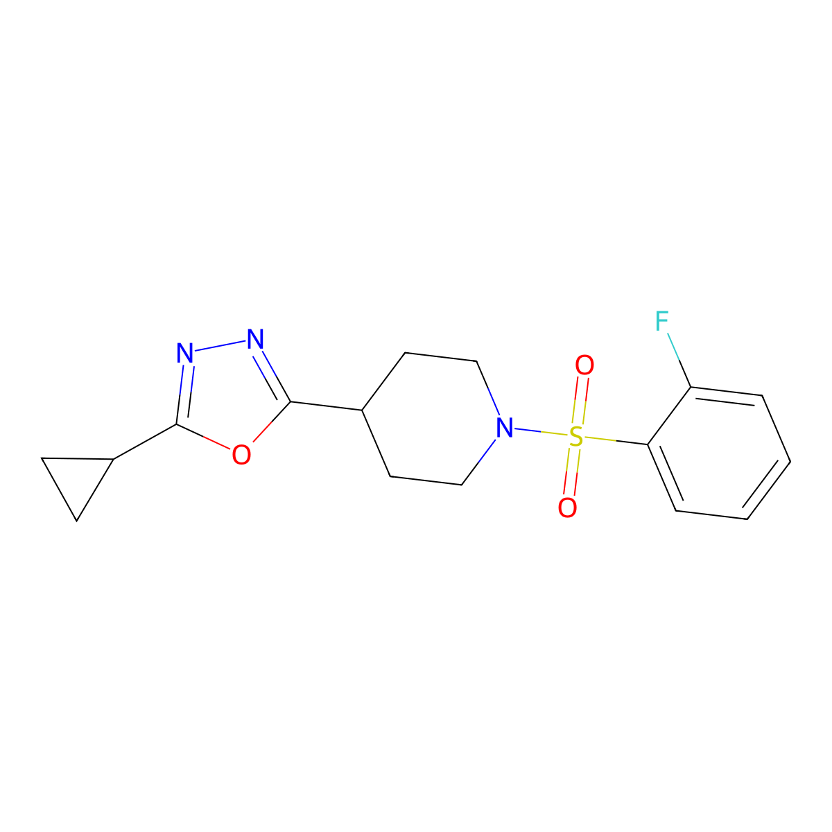 4-(5-Cyclopropyl-1,3,4-oxadiazol-2-yl)-1-(2-fluorobenzenesulfonyl)piperidine molecular structure, CAS 1211737-73-3