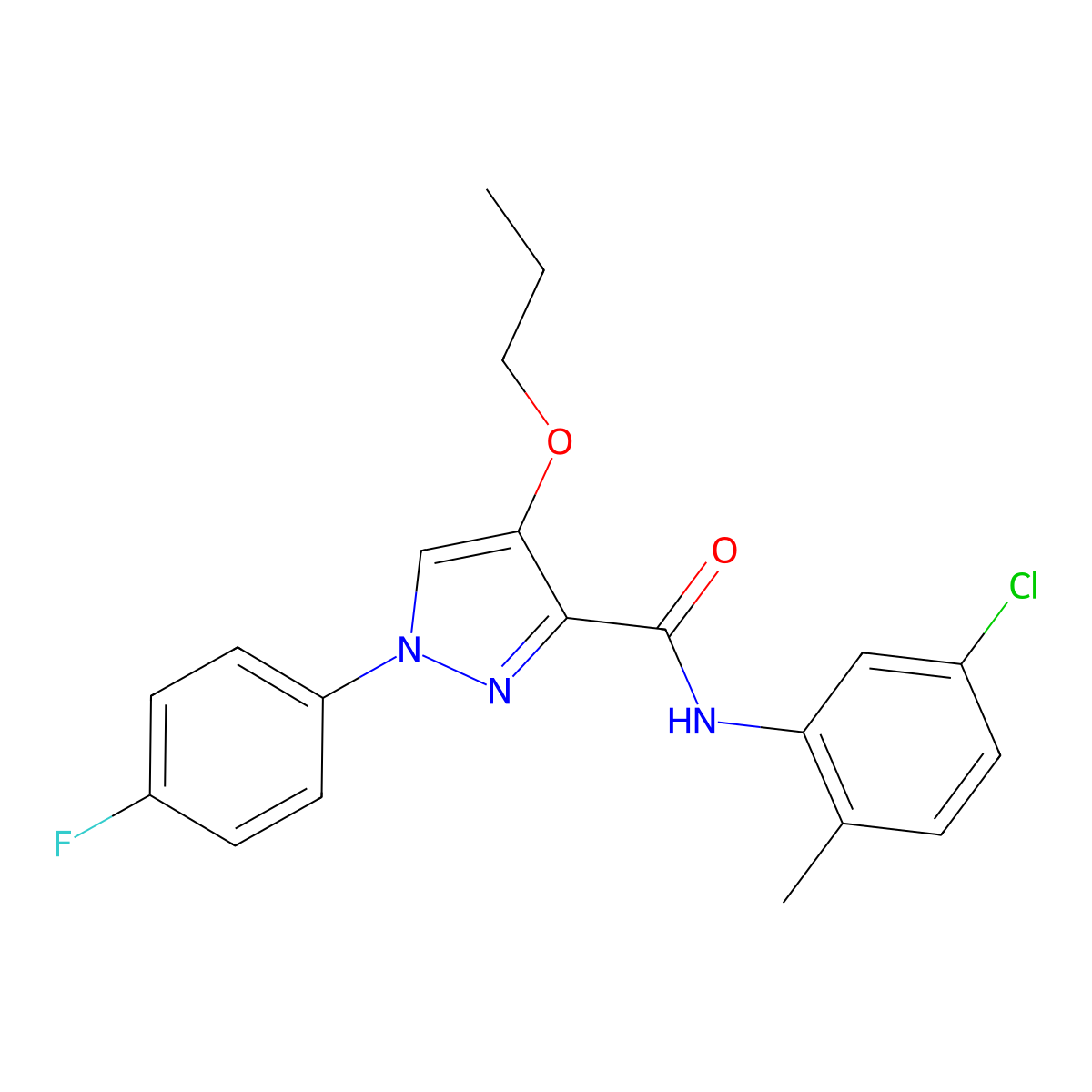 N-(5-chloro-2-methylphenyl)-1-(4-fluorophenyl)-4-propoxy-1H-pyrazole-3-carboxamide molecular structure, CAS 1211739-82-0
