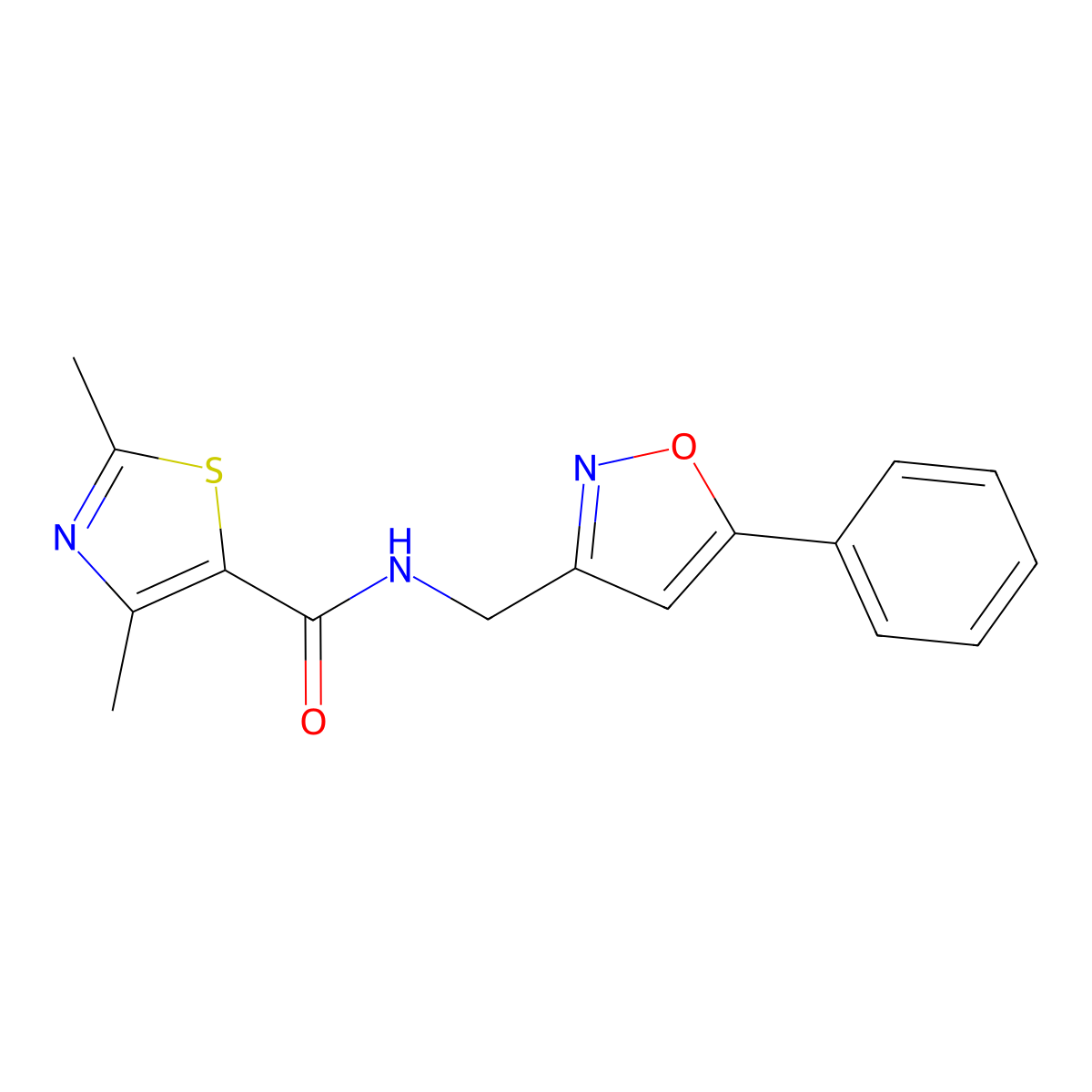 2,4-dimethyl-N-((5-phenylisoxazol-3-yl)methyl)thiazole-5-carboxamide molecular structure, CAS 1211739-95-5