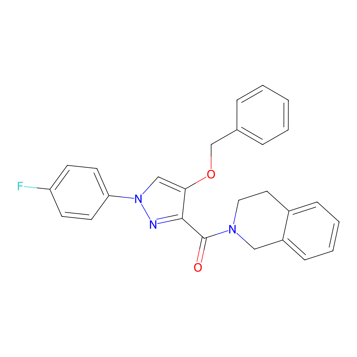 (4-(benzyloxy)-1-(4-fluorophenyl)-1H-pyrazol-3-yl)(3,4-dihydroisoquinolin-2(1H)-yl)methanone molecular structure, CAS 1211740-06-5