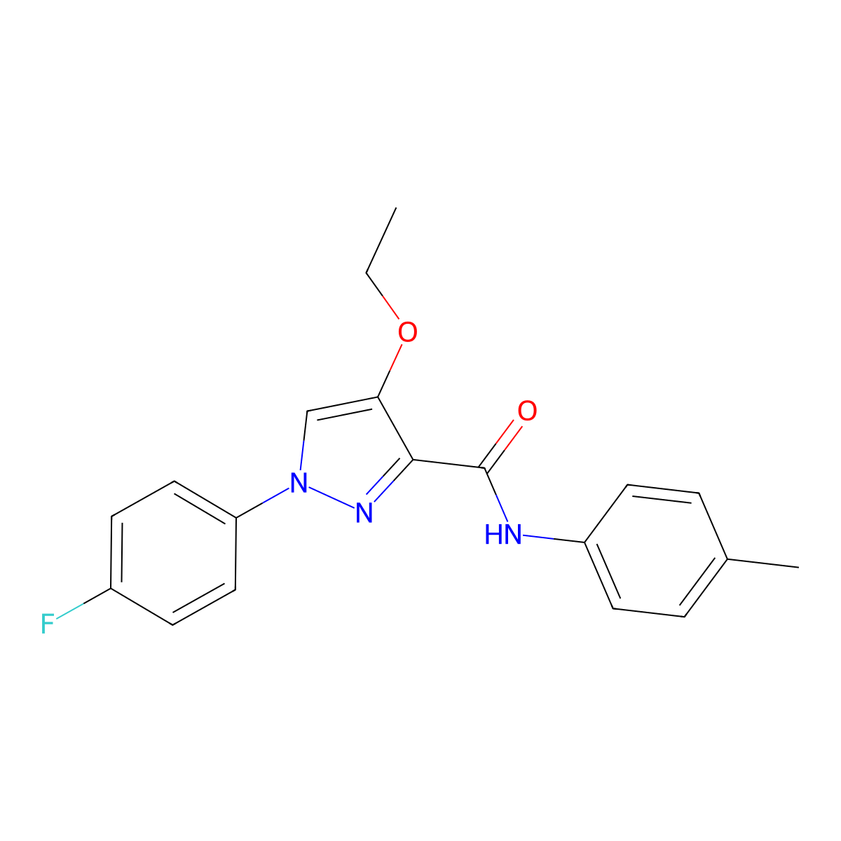 4-ethoxy-1-(4-fluorophenyl)-N-(p-tolyl)-1H-pyrazole-3-carboxamide molecular structure, CAS 1211749-09-5