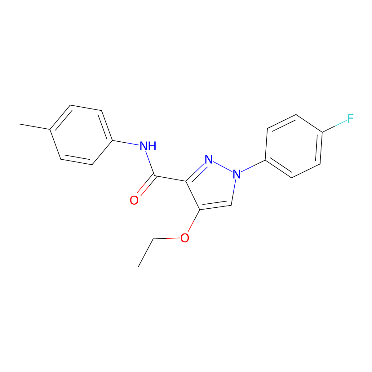 4-ethoxy-1-(4-fluorophenyl)-N-(p-tolyl)-1H-pyrazole-3-carboxamide molecular structure, CAS 1211749-09-5