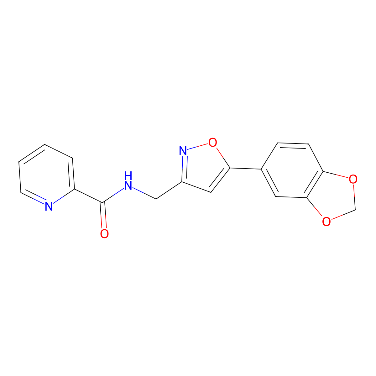 N-((5-(benzo[d][1,3]dioxol-5-yl)isoxazol-3-yl)methyl)picolinamide molecular structure, CAS 1211749-81-3