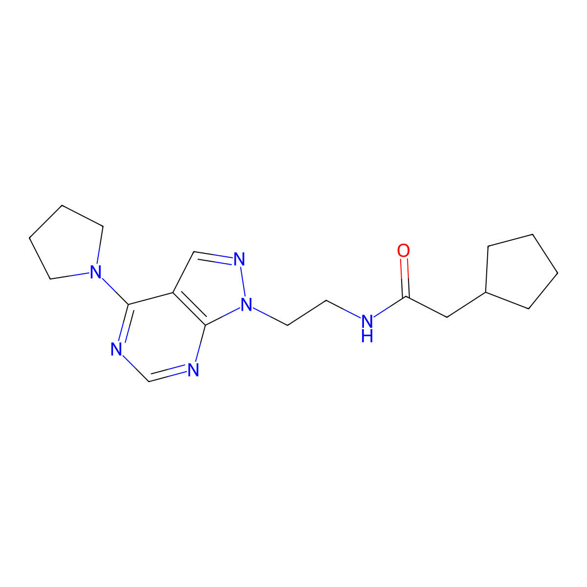 2-cyclopentyl-N-{2-[4-(pyrrolidin-1-yl)-1H-pyrazolo[3,4-d]pyrimidin-1-yl]ethyl}acetamide molecular structure, CAS 1211750-72-9