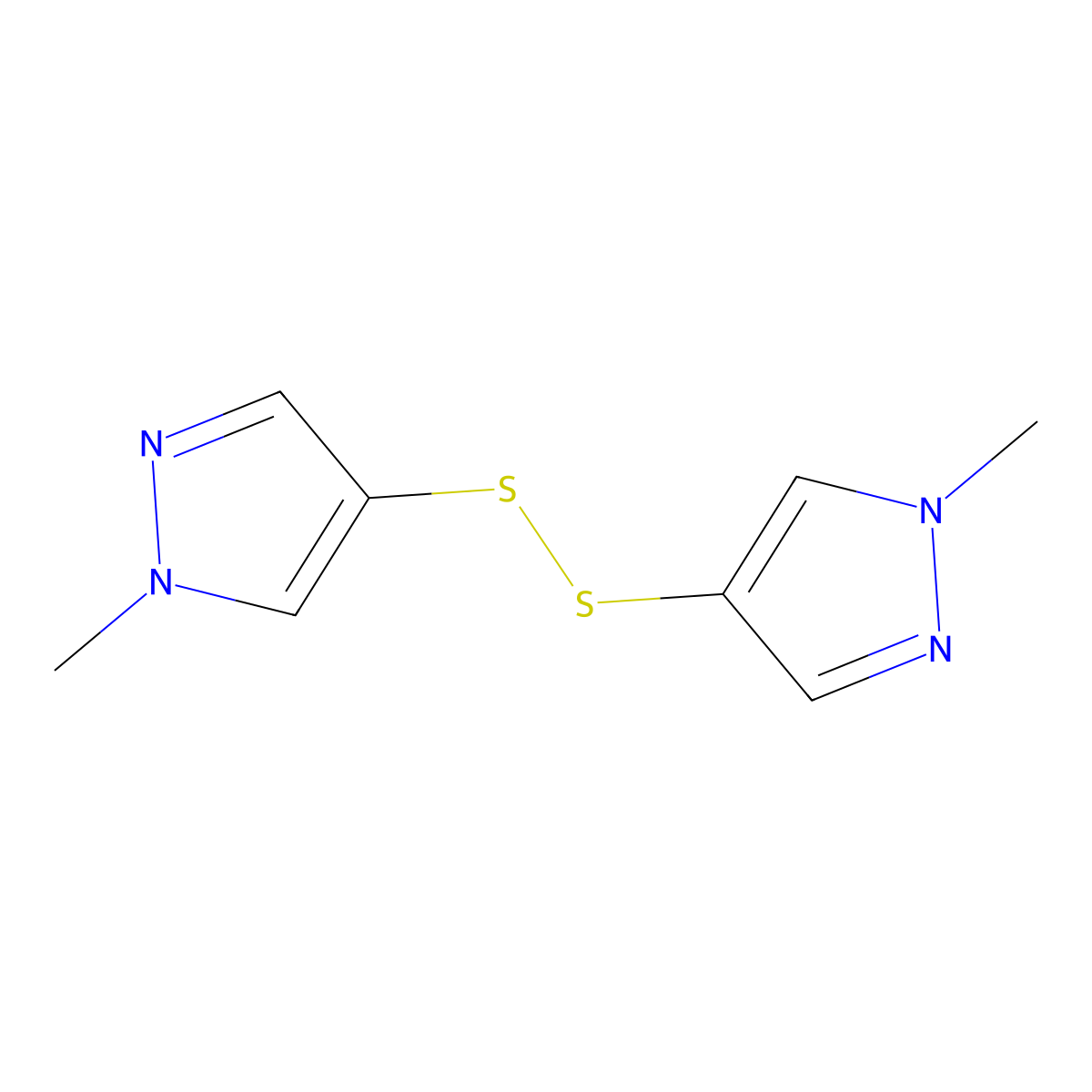 1-methyl-4-[(1-methyl-1H-pyrazol-4-yl)disulfanyl]-1H-pyrazole molecular structure, CAS 1211751-27-7