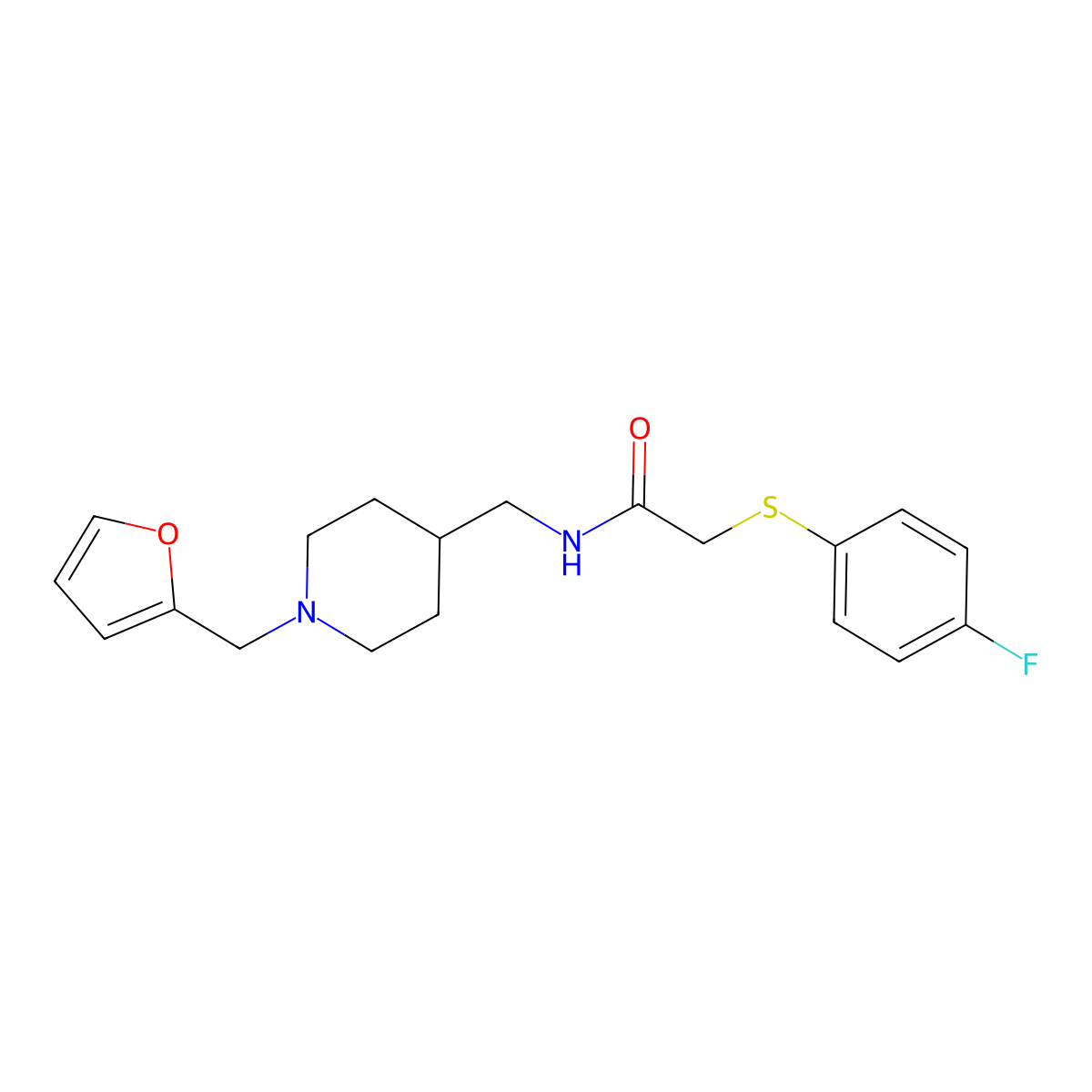 2-((4-fluorophenyl)thio)-N-((1-(furan-2-ylmethyl)piperidin-4-yl)methyl)acetamide molecular structure, CAS 1211754-24-3
