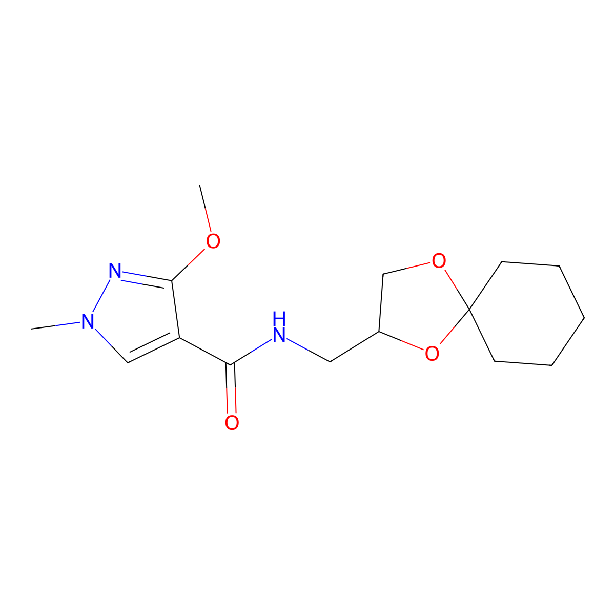 N-(1,4-dioxaspiro[4.5]decan-2-ylmethyl)-3-methoxy-1-methyl-1H-pyrazole-4-carboxamide molecular structure, CAS 1211766-71-0