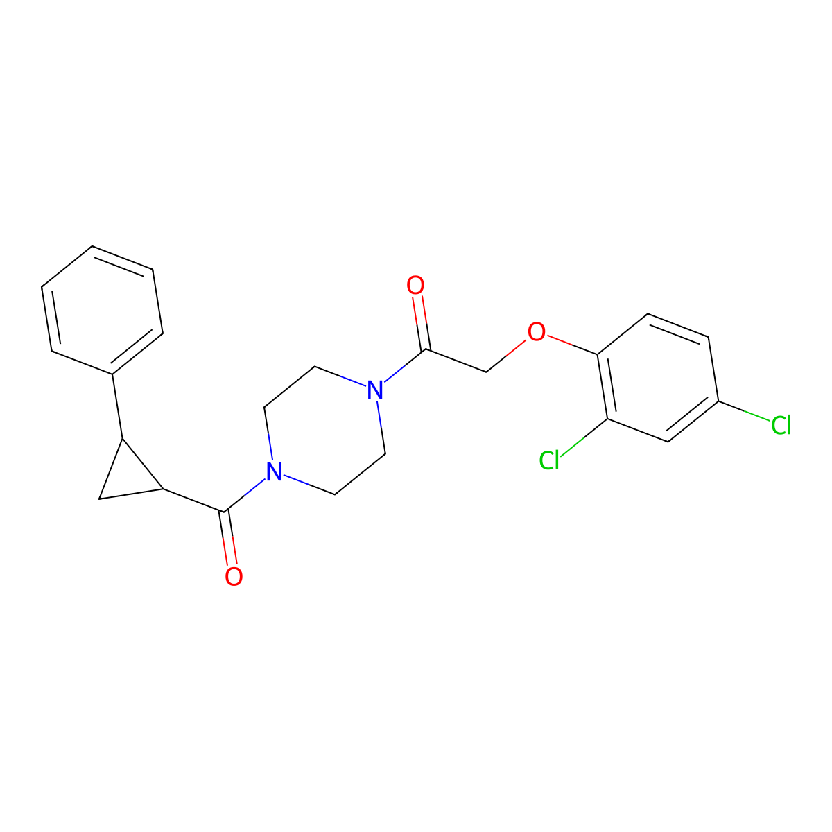 2-(2,4-Dichlorophenoxy)-1-(4-(2-phenylcyclopropanecarbonyl)piperazin-1-yl)ethanone molecular structure, CAS 1211766-78-7