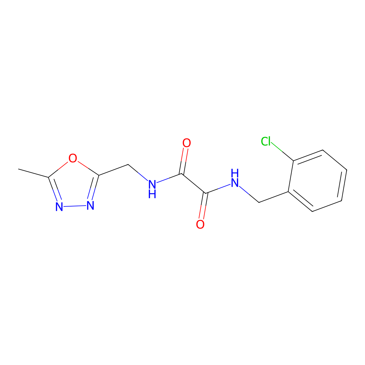 N1-(2-chlorobenzyl)-N2-((5-methyl-1,3,4-oxadiazol-2-yl)methyl)oxalamide molecular structure, CAS 1211767-43-9