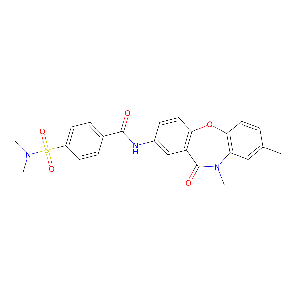 N-{6,9-dimethyl-10-oxo-2-oxa-9-azatricyclo[9.4.0.0^{3,8}]pentadeca-1(11),3(8),4,6,12,14-hexaen-13-yl}-4-(dimethylsulfamoyl)benzamide molecular structure, CAS 1211767-84-8