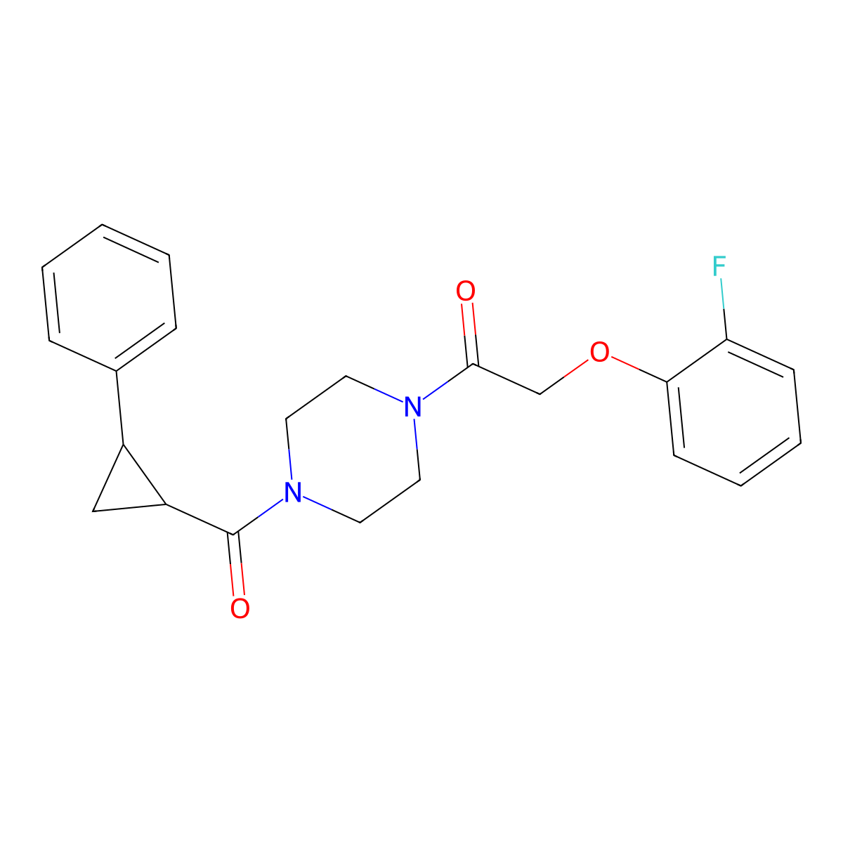 2-(2-Fluorophenoxy)-1-(4-(2-phenylcyclopropanecarbonyl)piperazin-1-yl)ethanone molecular structure, CAS 1211775-19-7