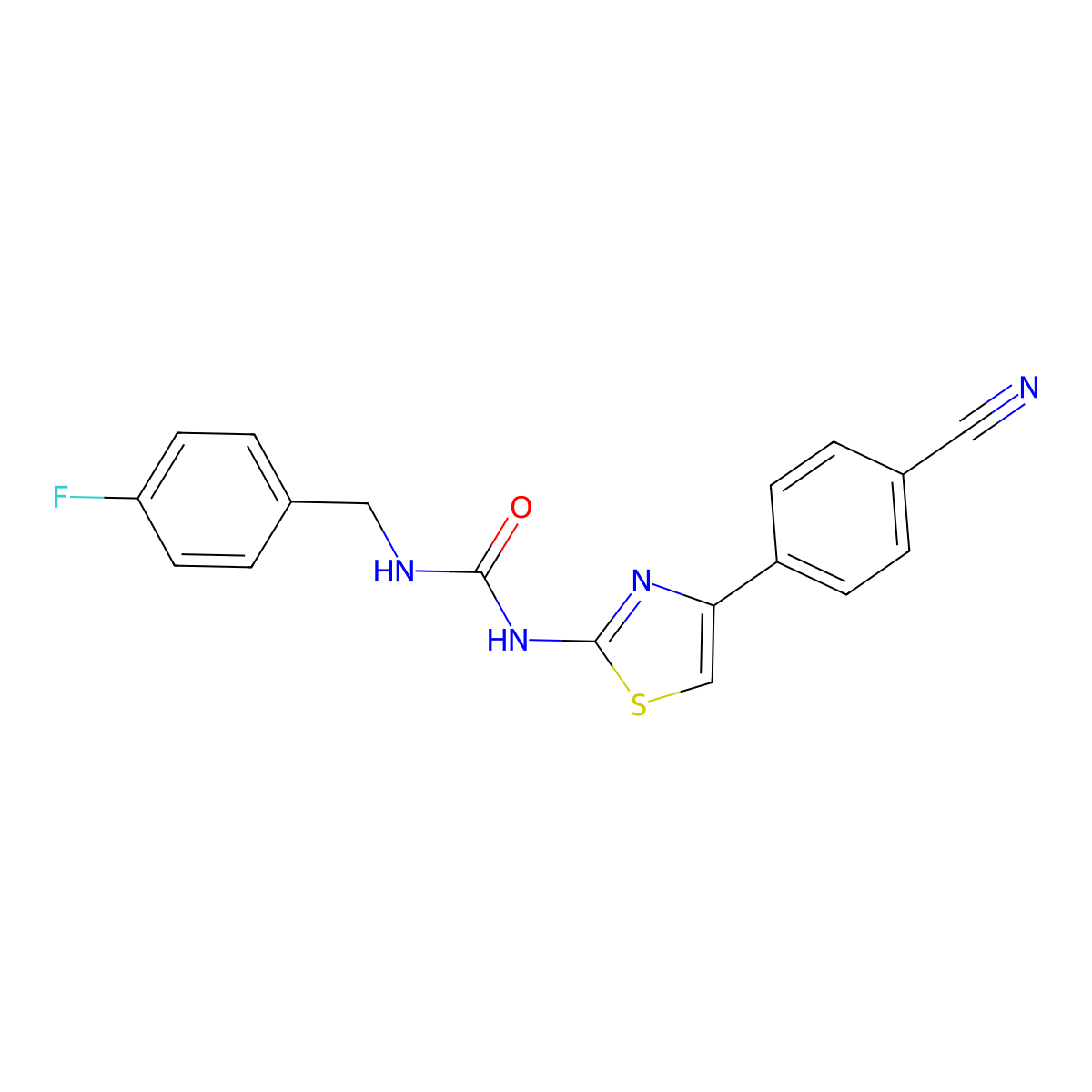 1-(4-(4-Cyanophenyl)thiazol-2-yl)-3-(4-fluorobenzyl)urea molecular structure, CAS 1211775-54-0