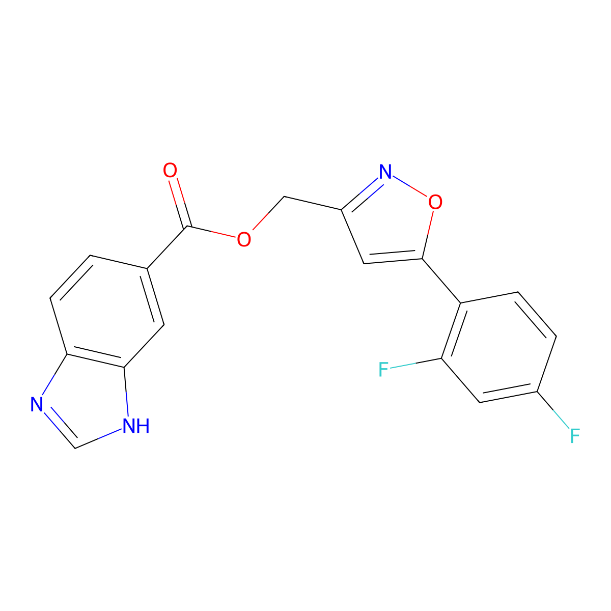 (5-(2,4-difluorophenyl)isoxazol-3-yl)methyl 1H-benzo[d]imidazole-5-carboxylate molecular structure, CAS 1211775-55-1