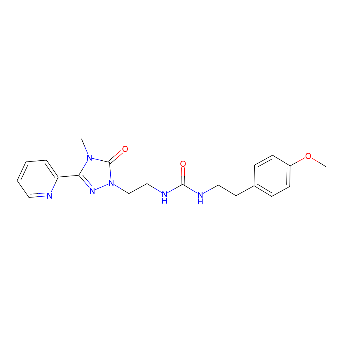 1-(4-methoxyphenethyl)-3-(2-(4-methyl-5-oxo-3-(pyridin-2-yl)-4,5-dihydro-1H-1,2,4-triazol-1-yl)ethyl)urea molecular structure, CAS 1211775-64-2