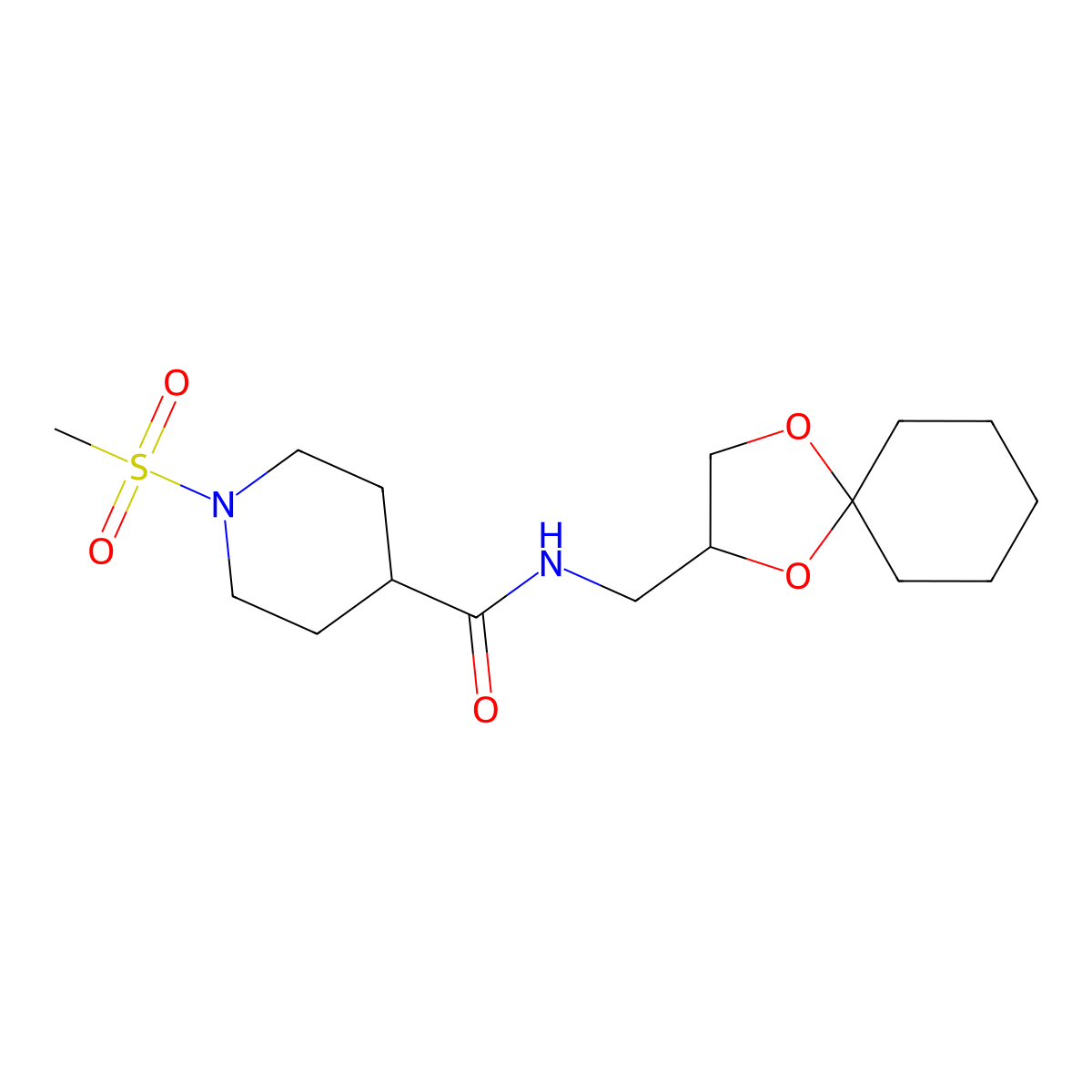 N-(1,4-dioxaspiro[4.5]decan-2-ylmethyl)-1-(methylsulfonyl)piperidine-4-carboxamide molecular structure, CAS 1211784-70-1