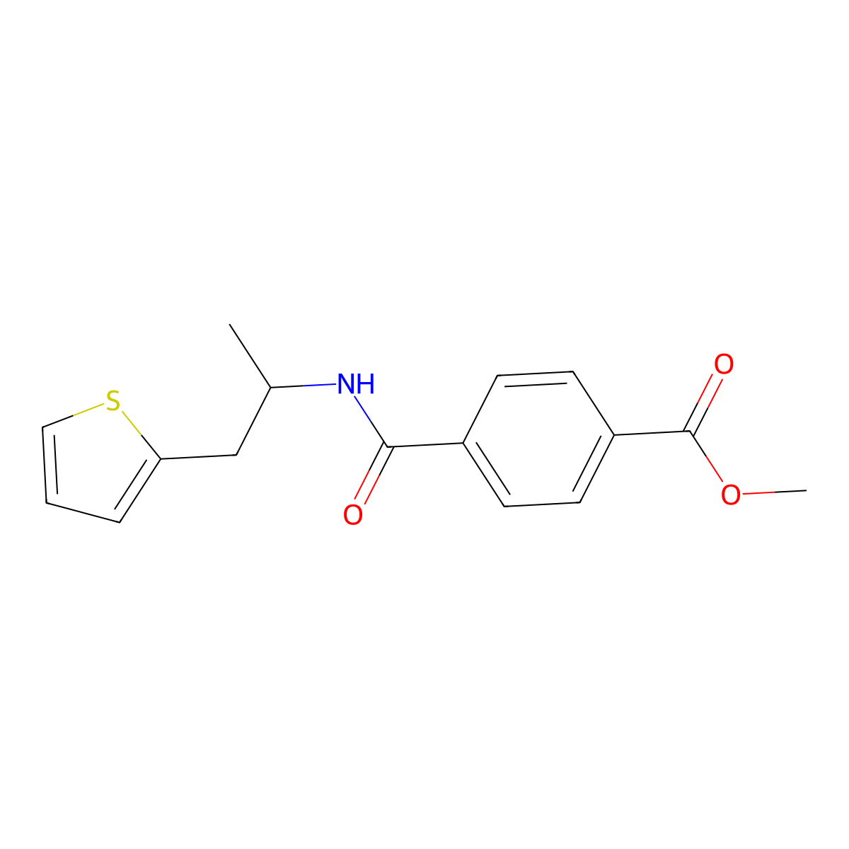 Methyl 4-{[1-(thiophen-2-yl)propan-2-yl]carbamoyl}benzoate molecular structure, CAS 1211786-62-7