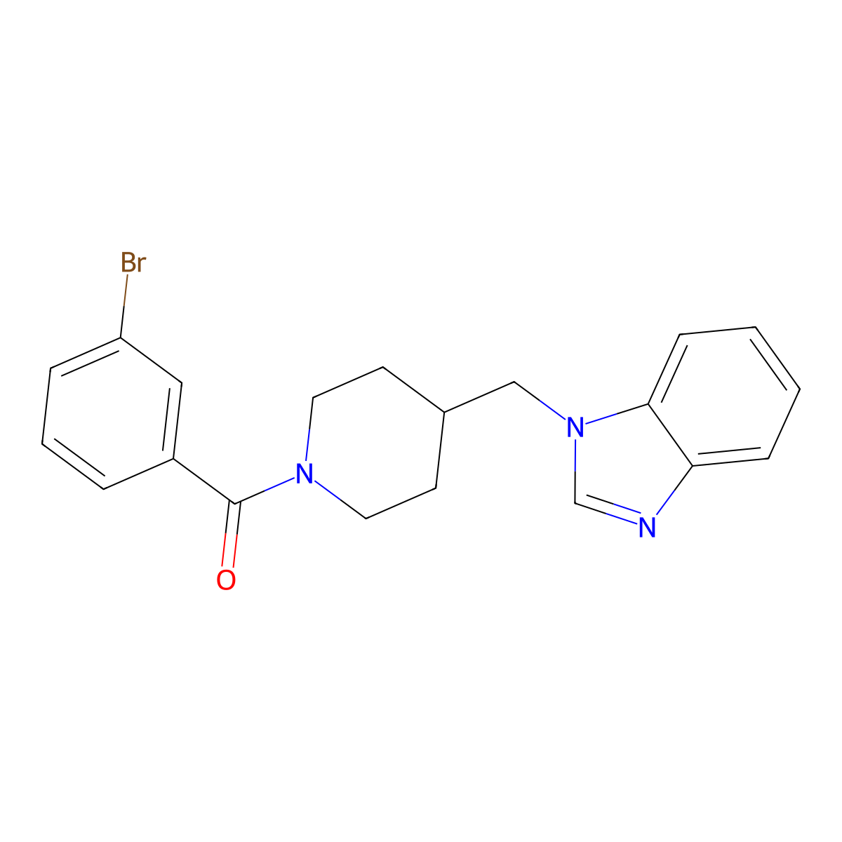(4-((1H-benzo[d]imidazol-1-yl)methyl)piperidin-1-yl)(3-bromophenyl)methanone molecular structure, CAS 1211789-25-1