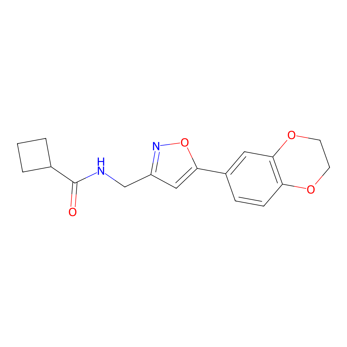 N-((5-(2,3-dihydrobenzo[b][1,4]dioxin-6-yl)isoxazol-3-yl)methyl)cyclobutanecarboxamide molecular structure, CAS 1211789-75-1