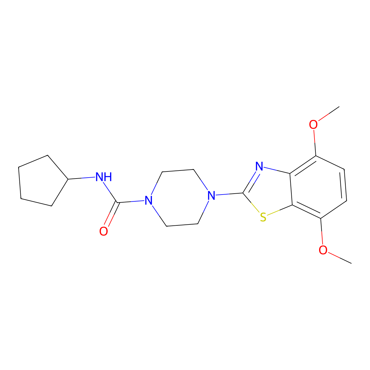 N-cyclopentyl-4-(4,7-dimethoxybenzo[d]thiazol-2-yl)piperazine-1-carboxamide molecular structure, CAS 1211799-54-0