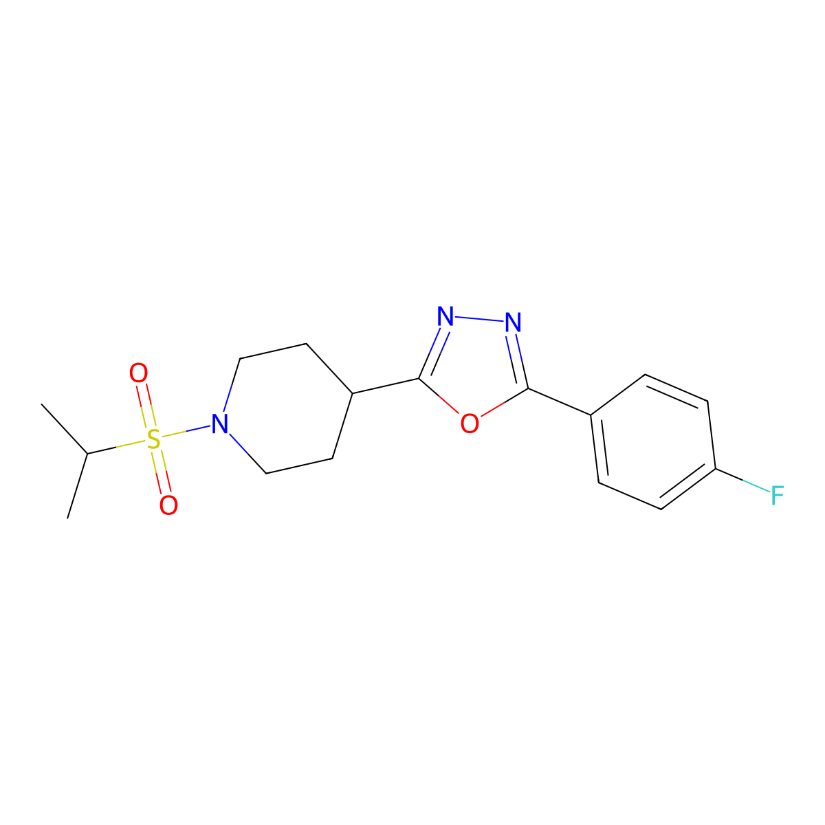 2-(4-Fluorophenyl)-5-(1-(isopropylsulfonyl)piperidin-4-yl)-1,3,4-oxadiazole molecular structure, CAS 1211800-18-8