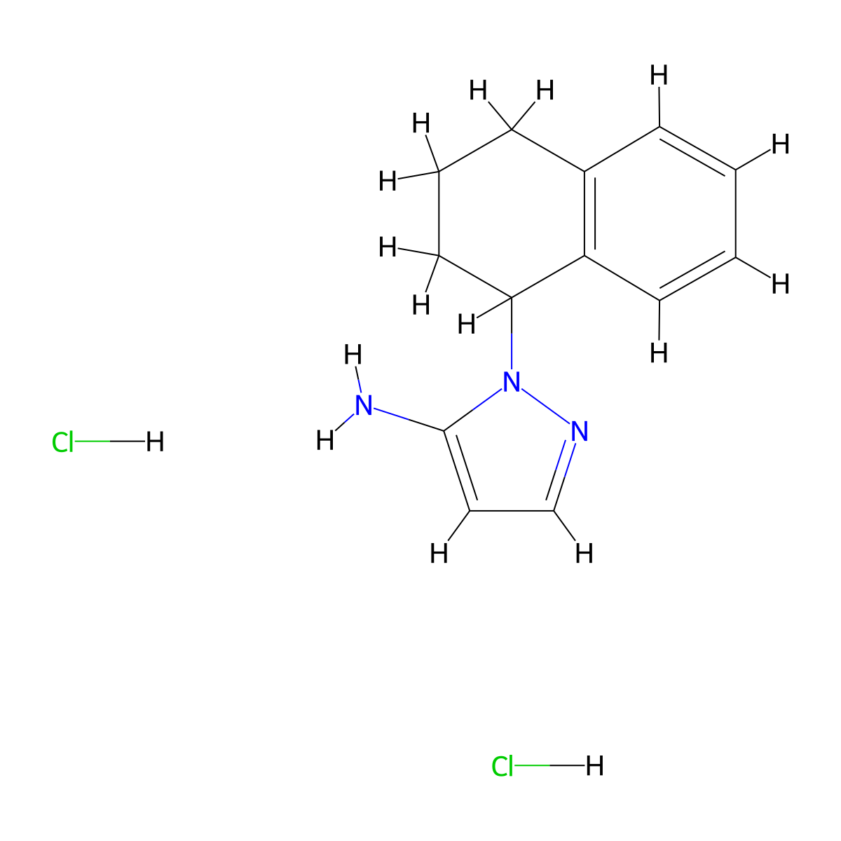 1-(1,2,3,4-tetrahydronaphthalen-1-yl)-1H-pyrazol-5-amine dihydrochloride molecular structure, CAS 1211801-40-9