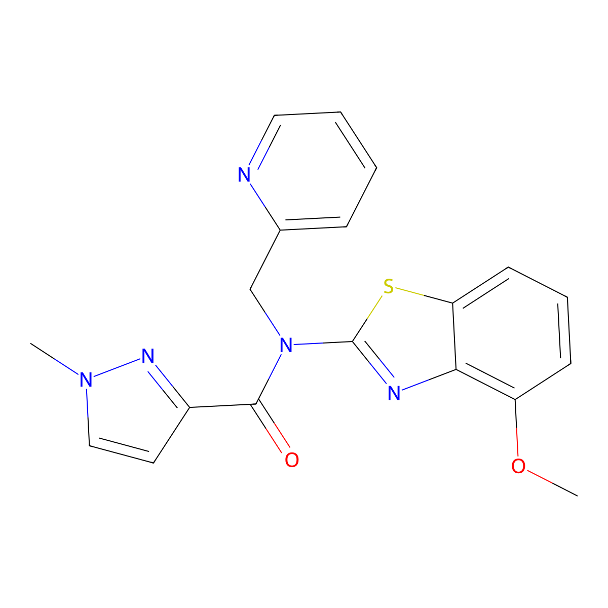 N-(4-methoxybenzo[d]thiazol-2-yl)-1-methyl-N-(pyridin-2-ylmethyl)-1H-pyrazole-3-carboxamide molecular structure, CAS 1211811-64-1