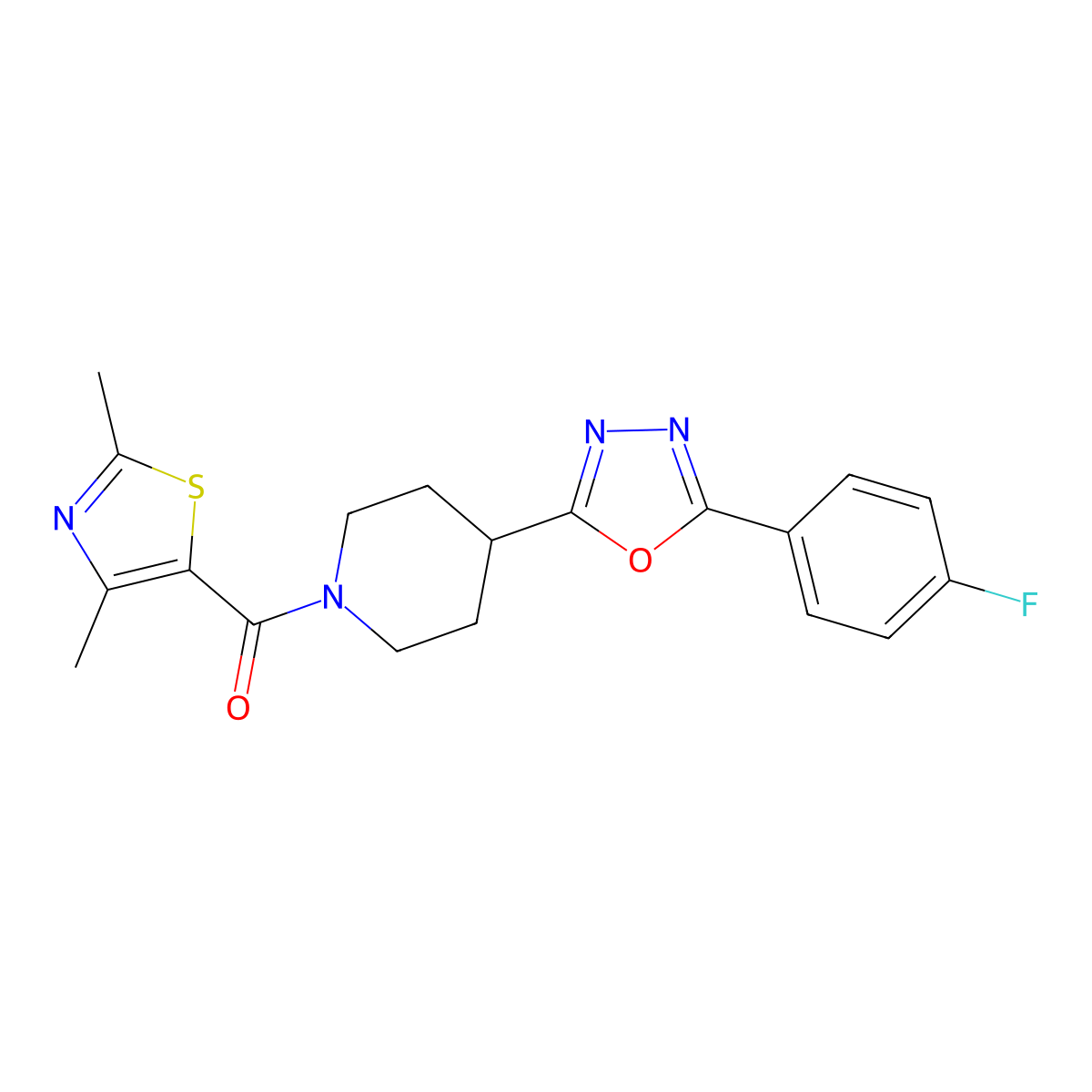 (2,4-Dimethylthiazol-5-yl)(4-(5-(4-fluorophenyl)-1,3,4-oxadiazol-2-yl)piperidin-1-yl)methanone molecular structure, CAS 1211817-26-3