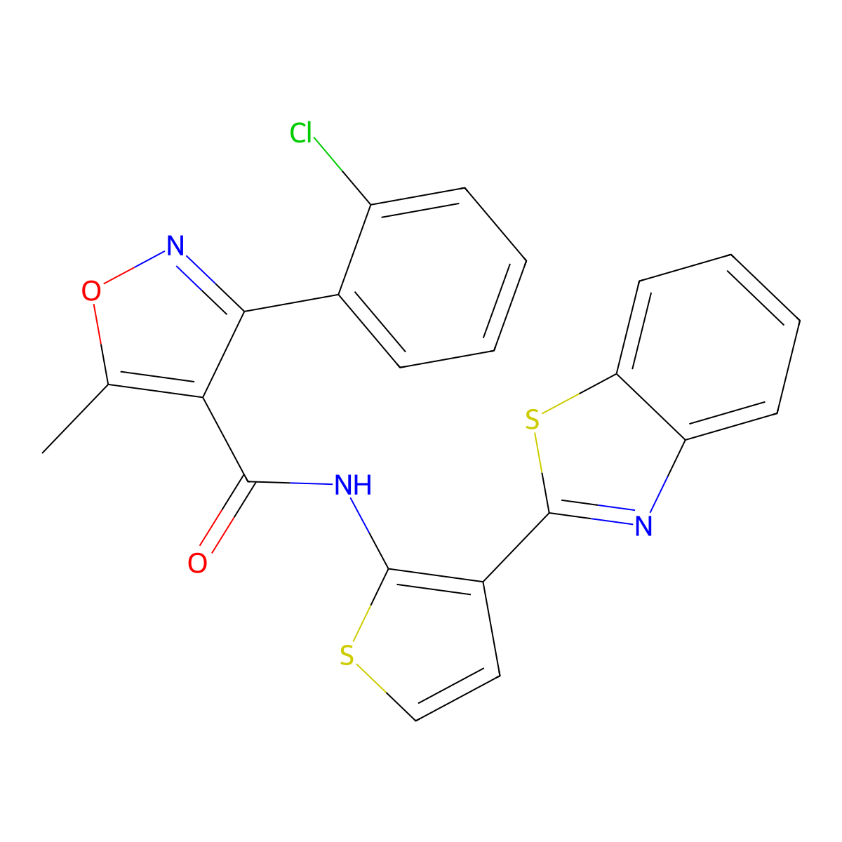 N-(3-(benzo[d]thiazol-2-yl)thiophen-2-yl)-3-(2-chlorophenyl)-5-methylisoxazole-4-carboxamide molecular structure, CAS 1211820-68-6
