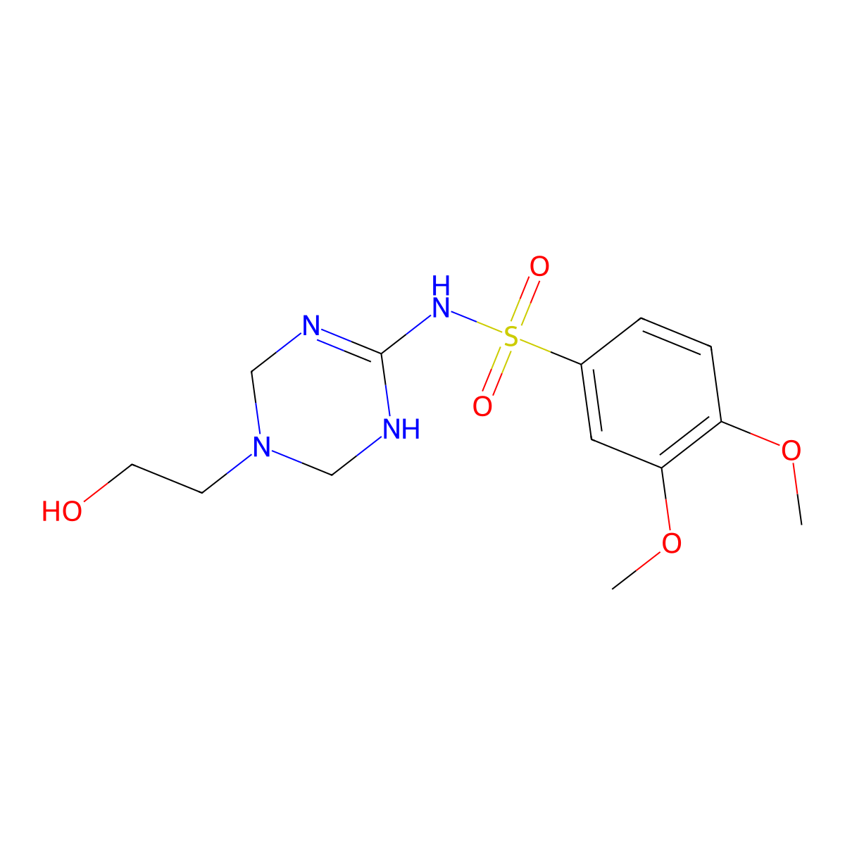 N~1~-[5-(2-hydroxyethyl)-1,4,5,6-tetrahydro-1,3,5-triazin-2-yl]-3,4-dimethoxy-1-benzenesulfonamide molecular structure, CAS 1211821-14-5