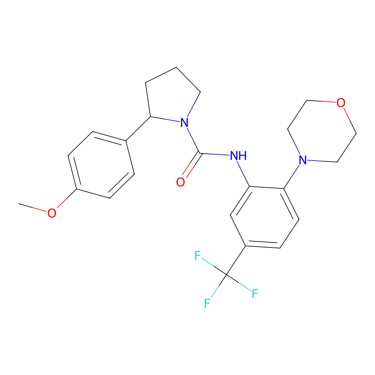 2-(4-methoxyphenyl)-N-[2-(morpholin-4-yl)-5-(trifluoromethyl)phenyl]pyrrolidine-1-carboxamide molecular structure, CAS 1211825-25-0