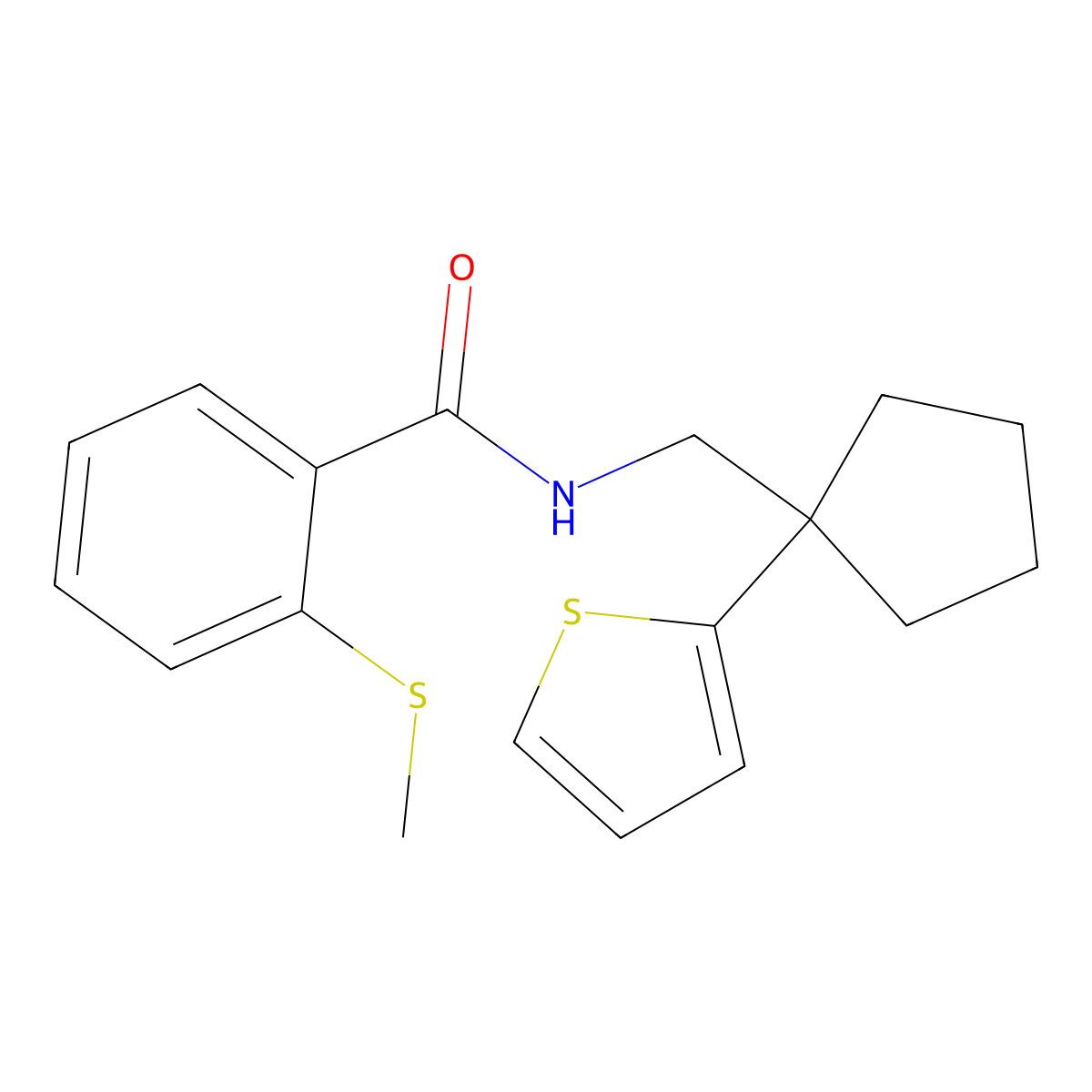 2-(methylthio)-N-((1-(thiophen-2-yl)cyclopentyl)methyl)benzamide molecular structure, CAS 1211826-14-0