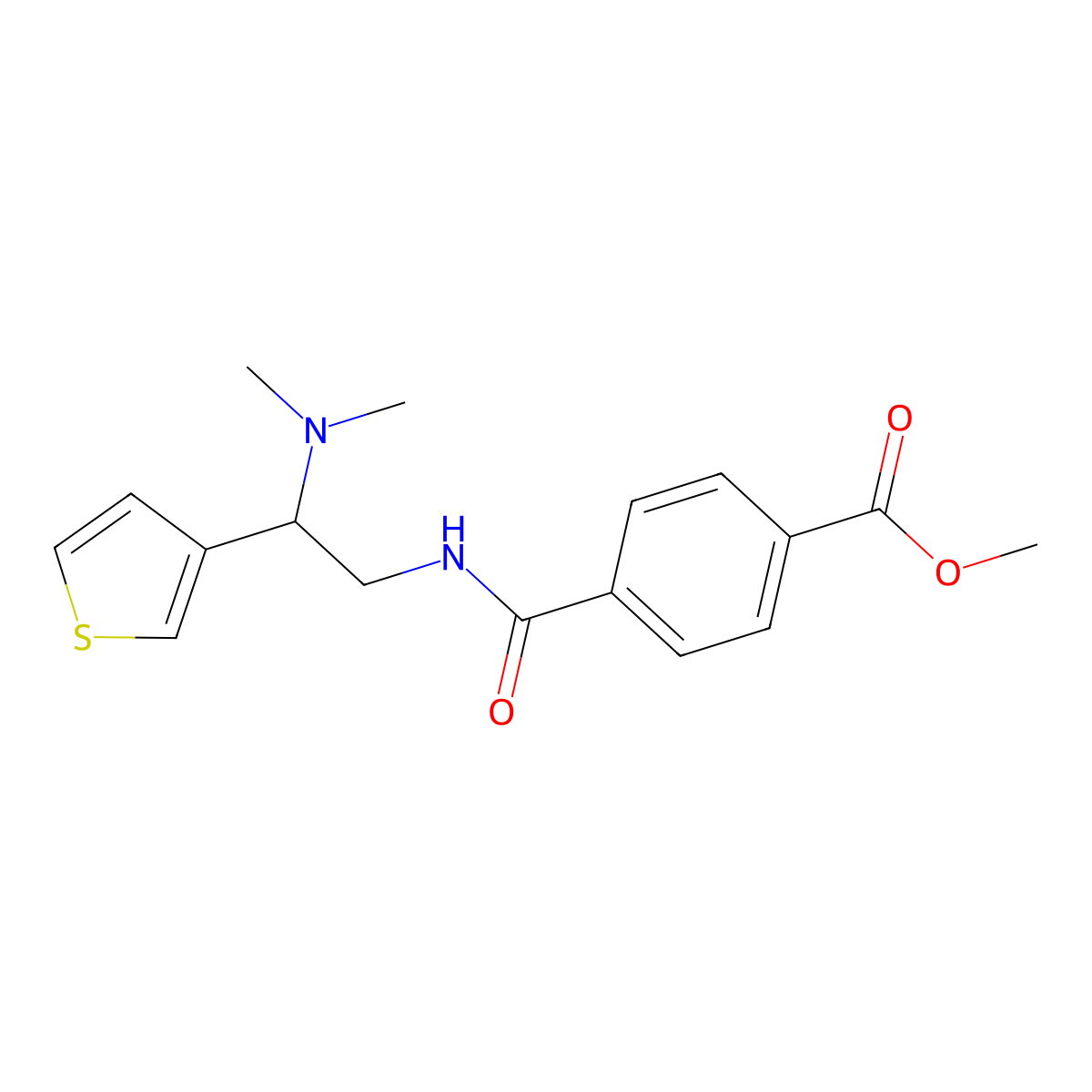 Methyl 4-((2-(dimethylamino)-2-(thiophen-3-yl)ethyl)carbamoyl)benzoate molecular structure, CAS 1211826-50-4