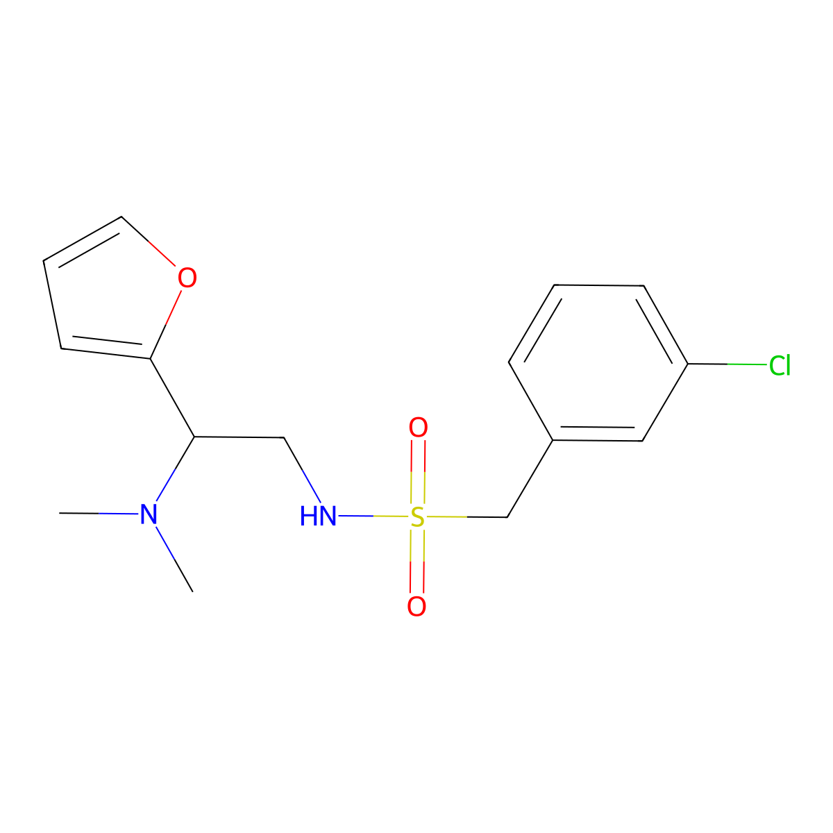 1-(3-chlorophenyl)-N-[2-(dimethylamino)-2-(furan-2-yl)ethyl]methanesulfonamide molecular structure, CAS 1211826-97-9