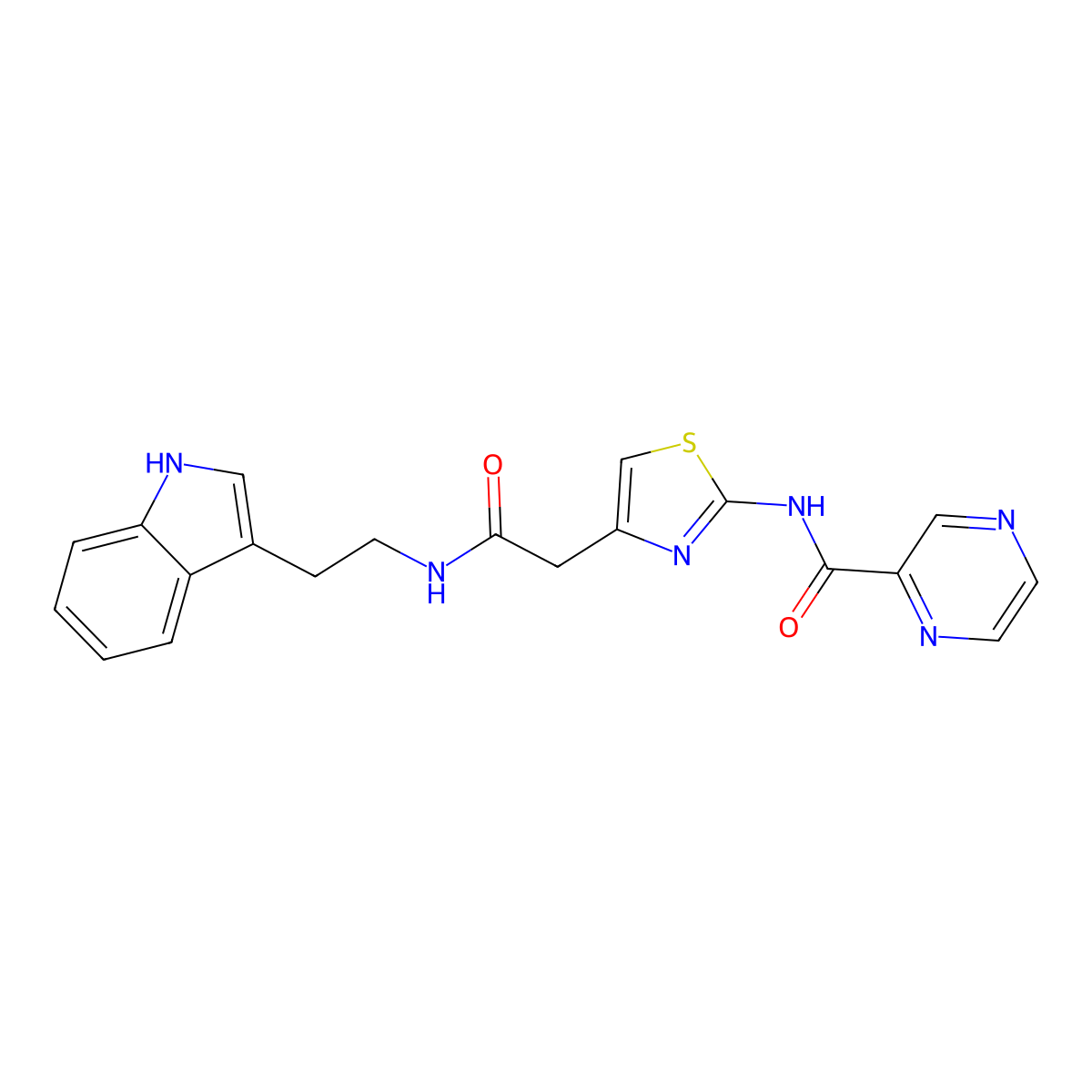 N-(4-(2-((2-(1H-indol-3-yl)ethyl)amino)-2-oxoethyl)thiazol-2-yl)pyrazine-2-carboxamide molecular structure, CAS 1211827-39-2